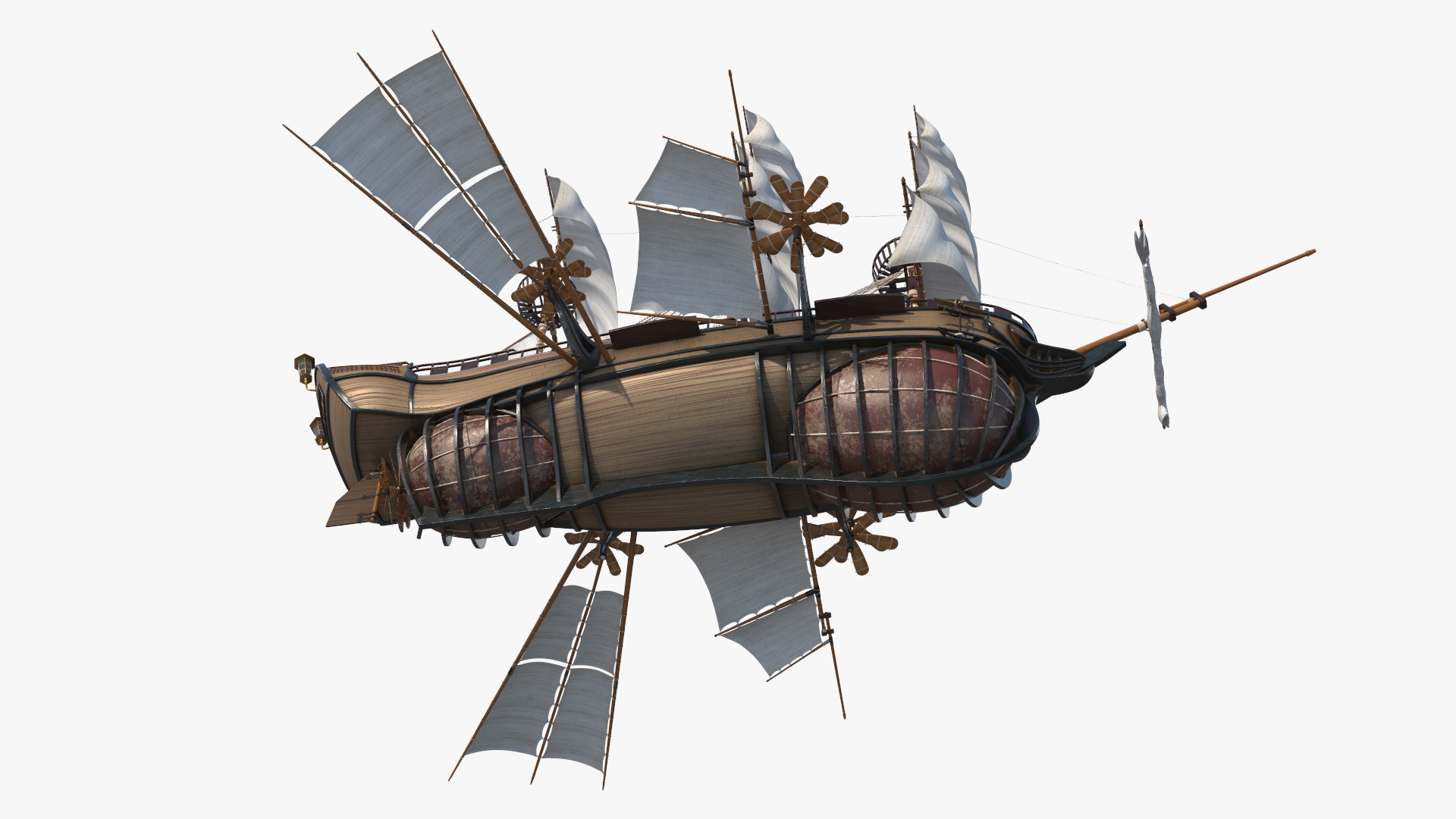 Fantasy Flying Sailing Ship Rigged 3D model