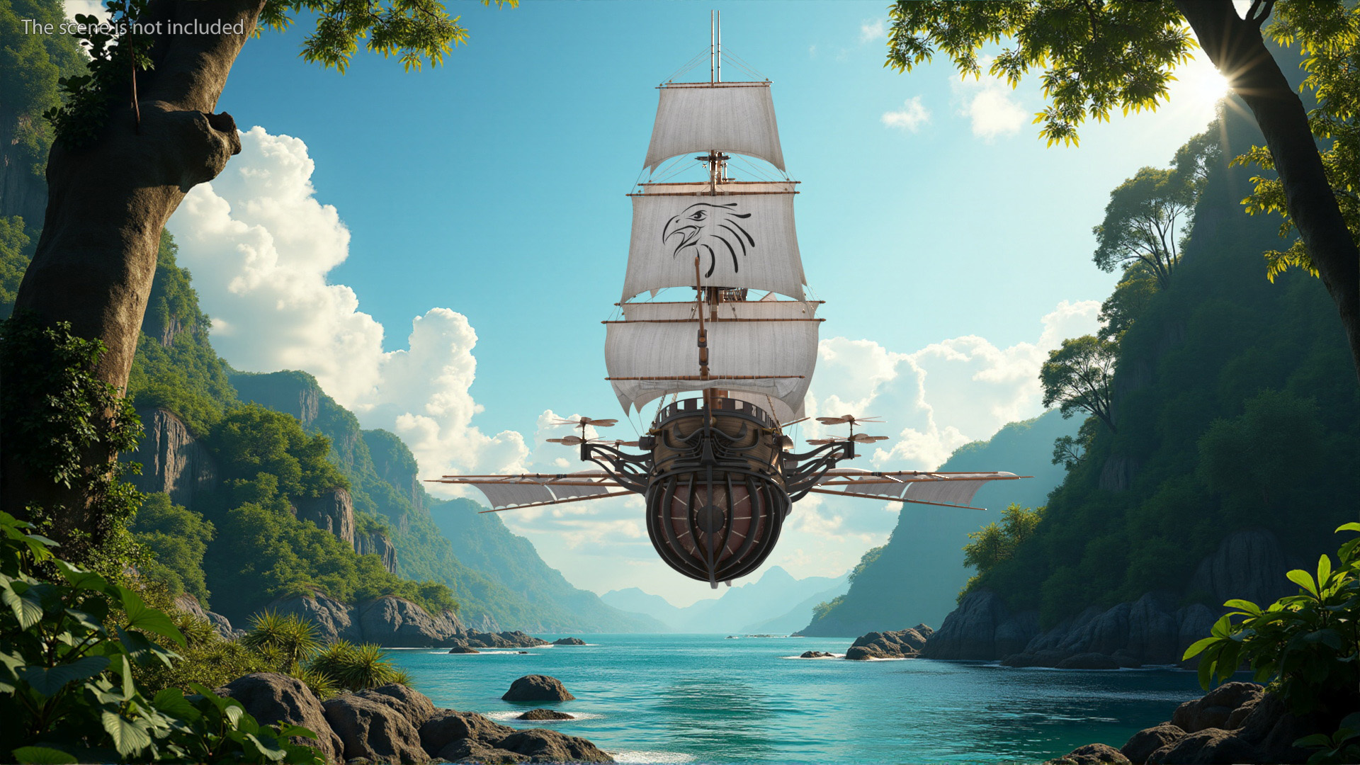 Fantasy Flying Sailing Ship Rigged 3D model