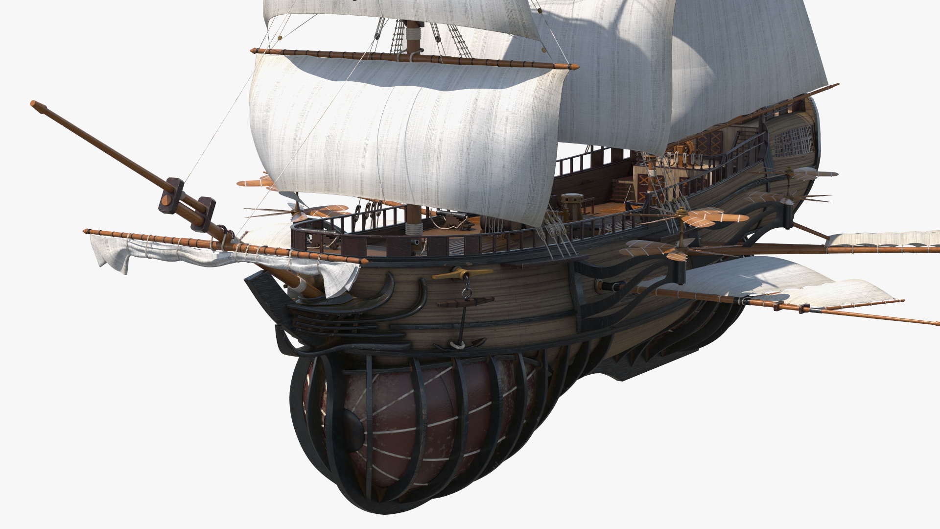 Fantasy Flying Sailing Ship Rigged 3D model