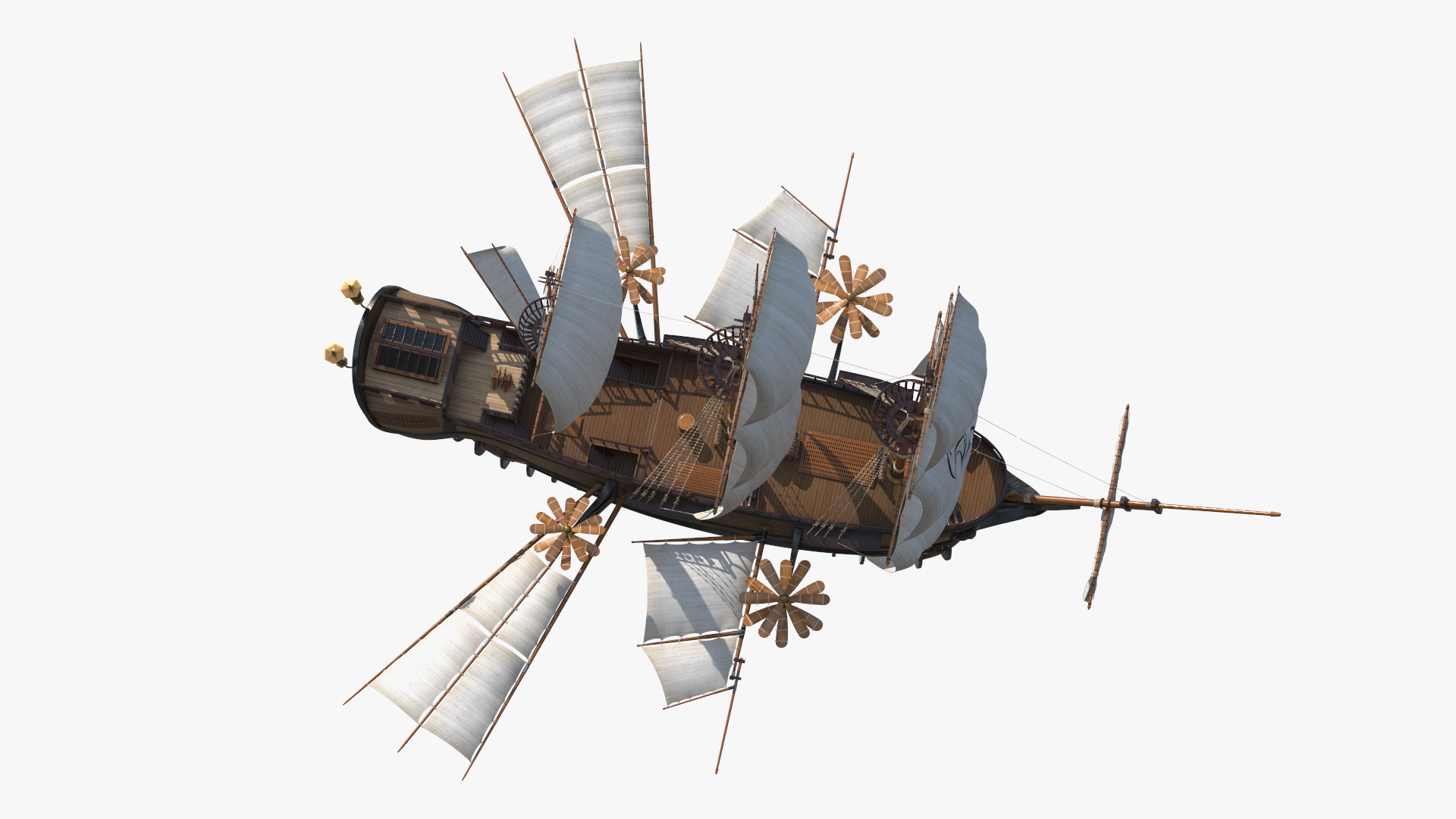Fantasy Flying Sailing Ship Rigged 3D model