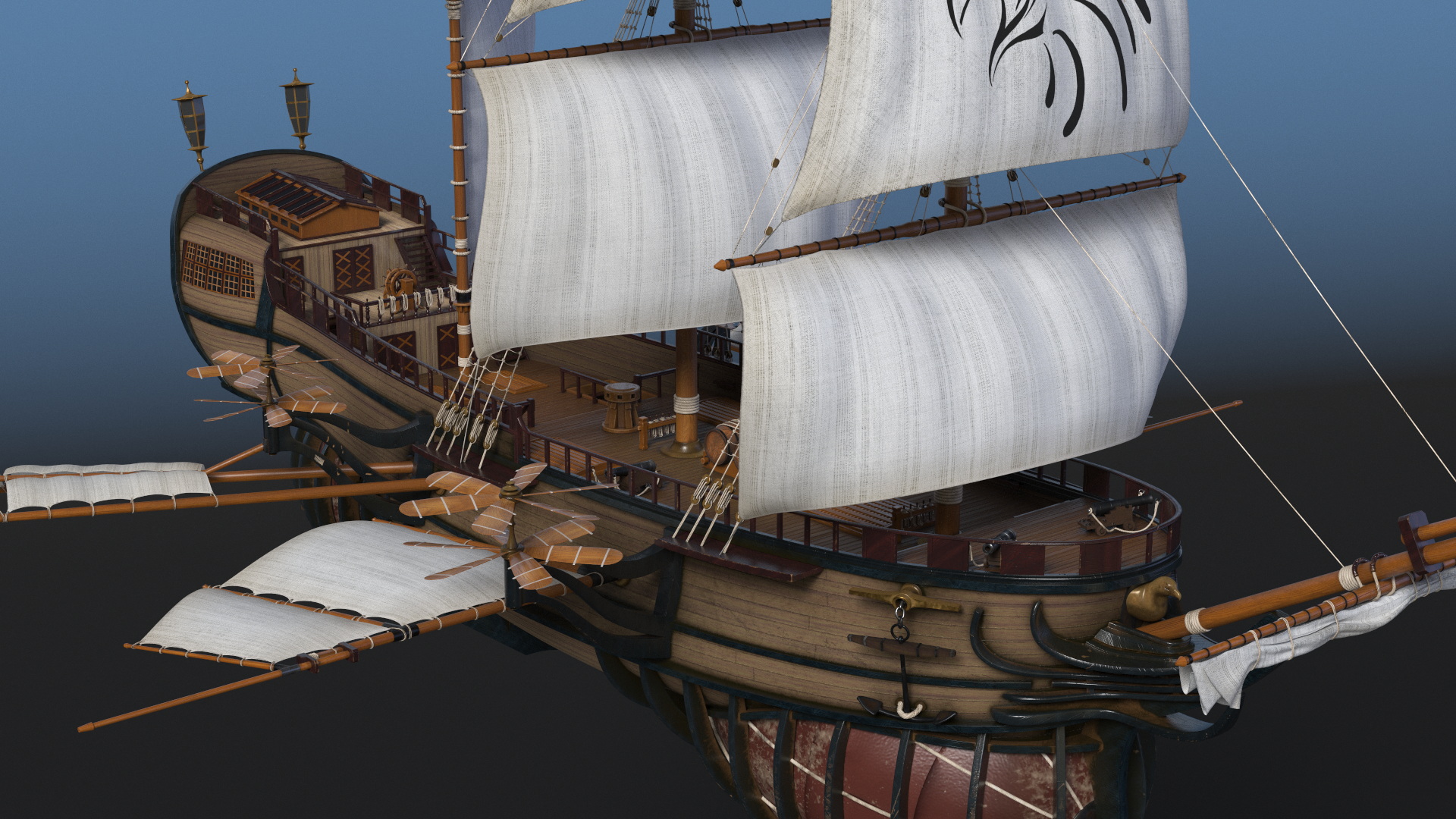 Fantasy Flying Sailing Ship Rigged 3D model