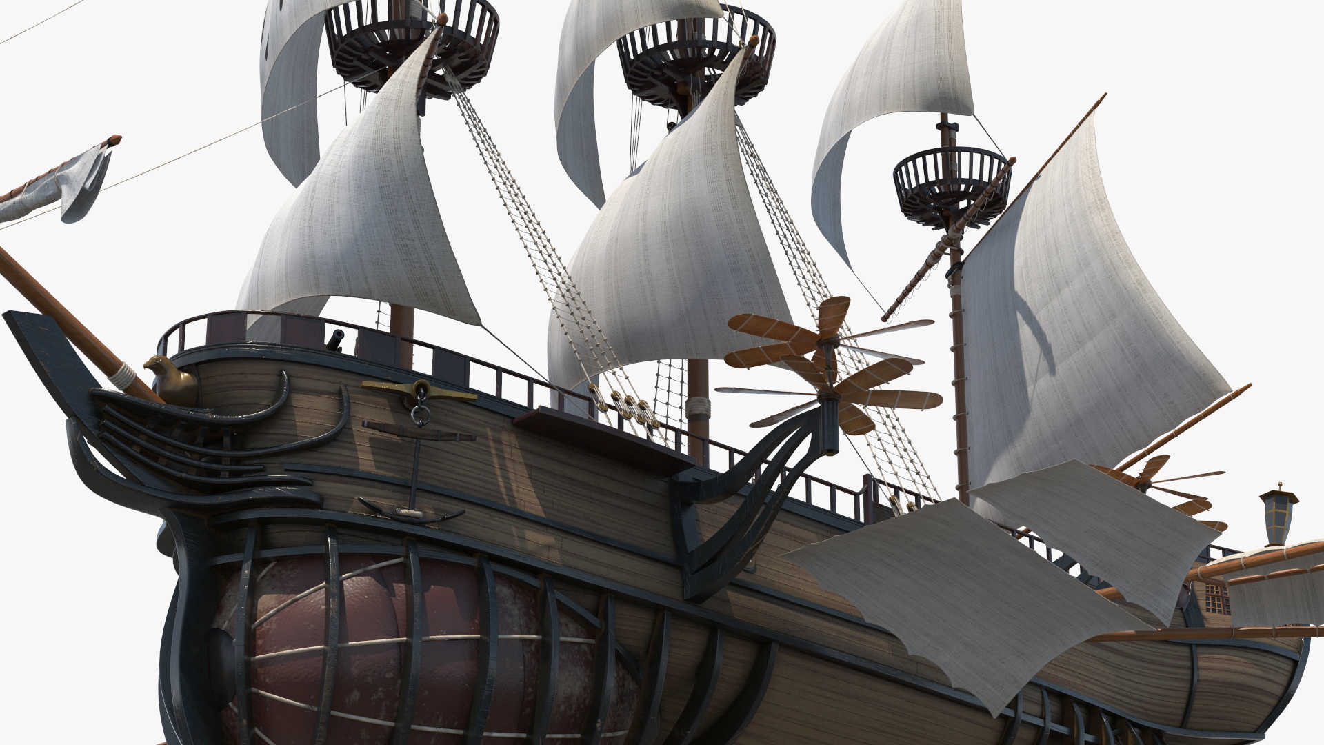 Fantasy Flying Sailing Ship Rigged 3D model