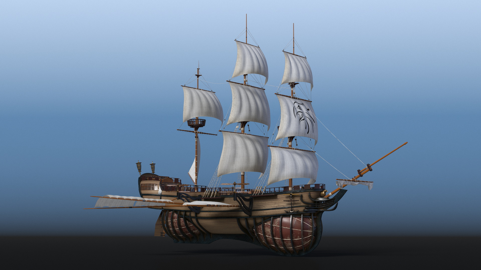 Fantasy Flying Sailing Ship Rigged 3D model