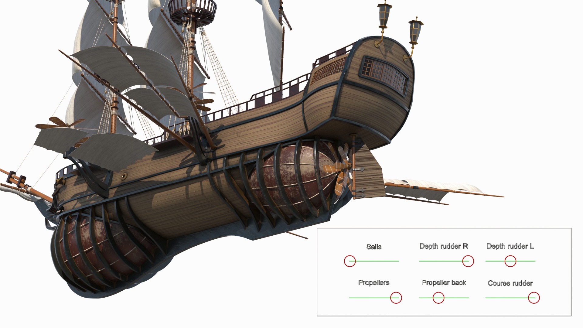 Fantasy Flying Sailing Ship Rigged 3D model