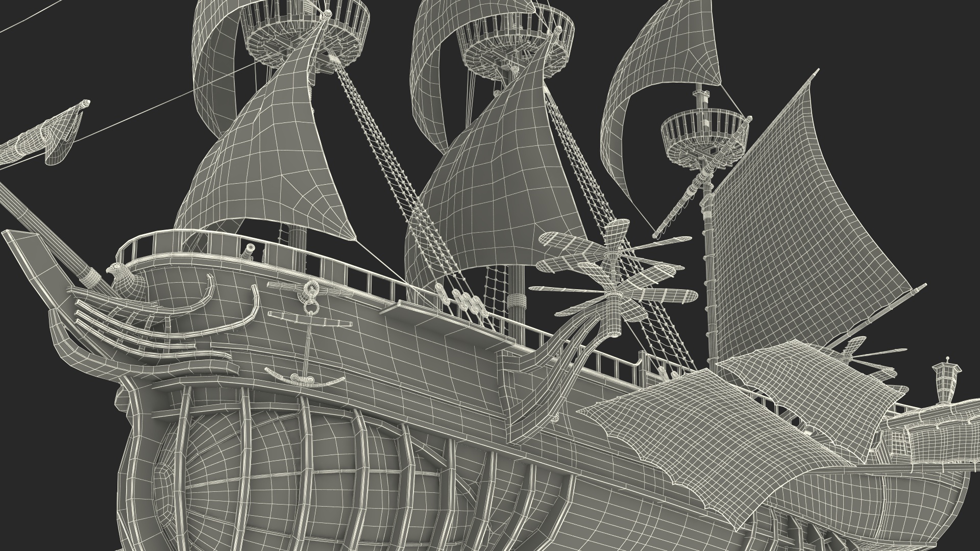 Fantasy Flying Sailing Ship Rigged 3D model