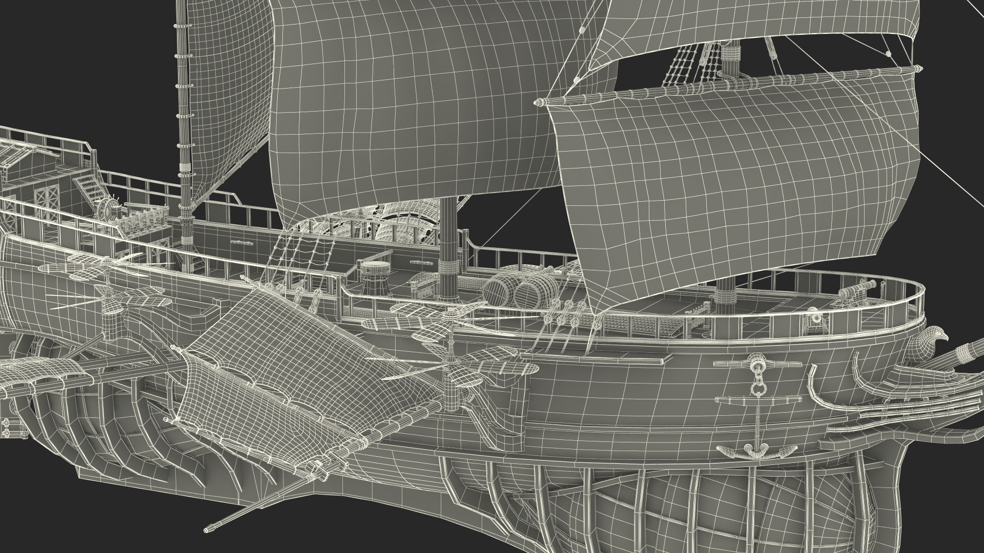 Fantasy Flying Sailing Ship Rigged 3D model