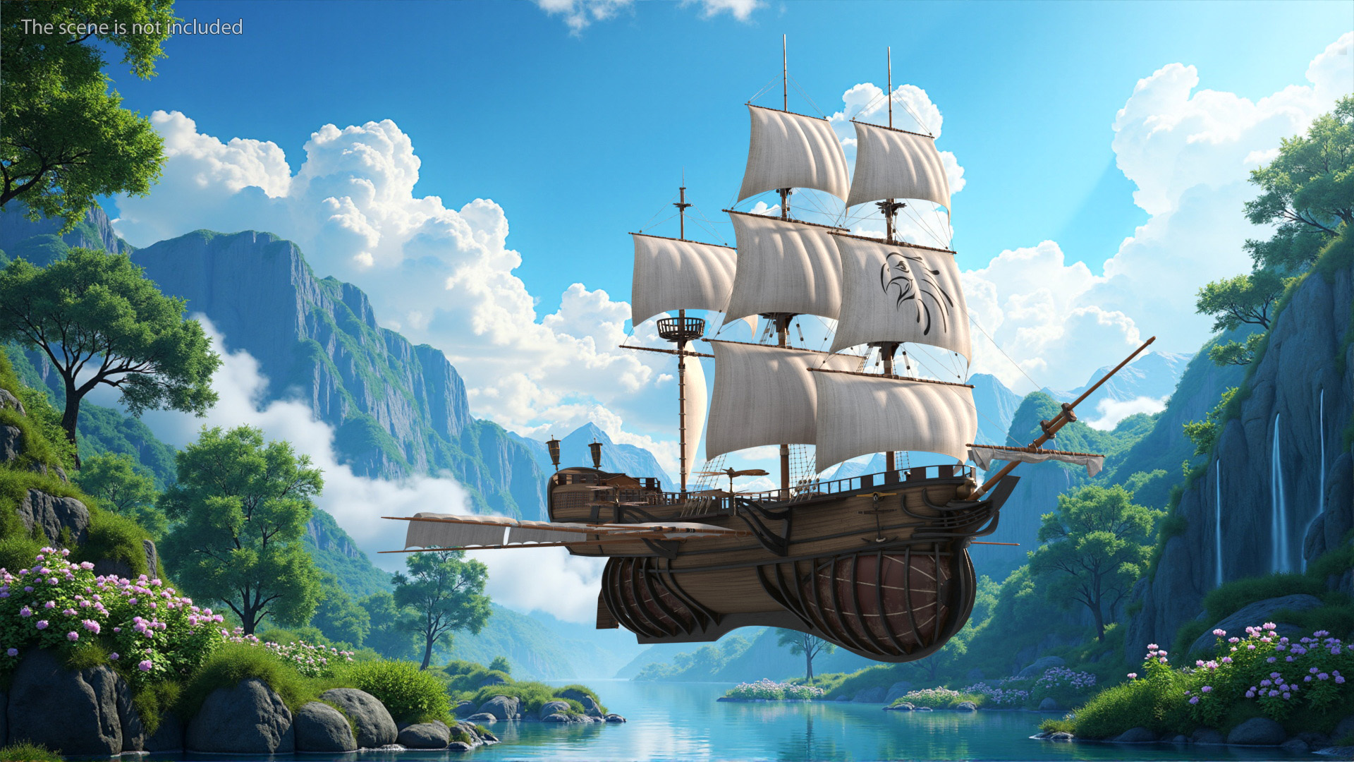 Fantasy Flying Sailing Ship Rigged 3D model
