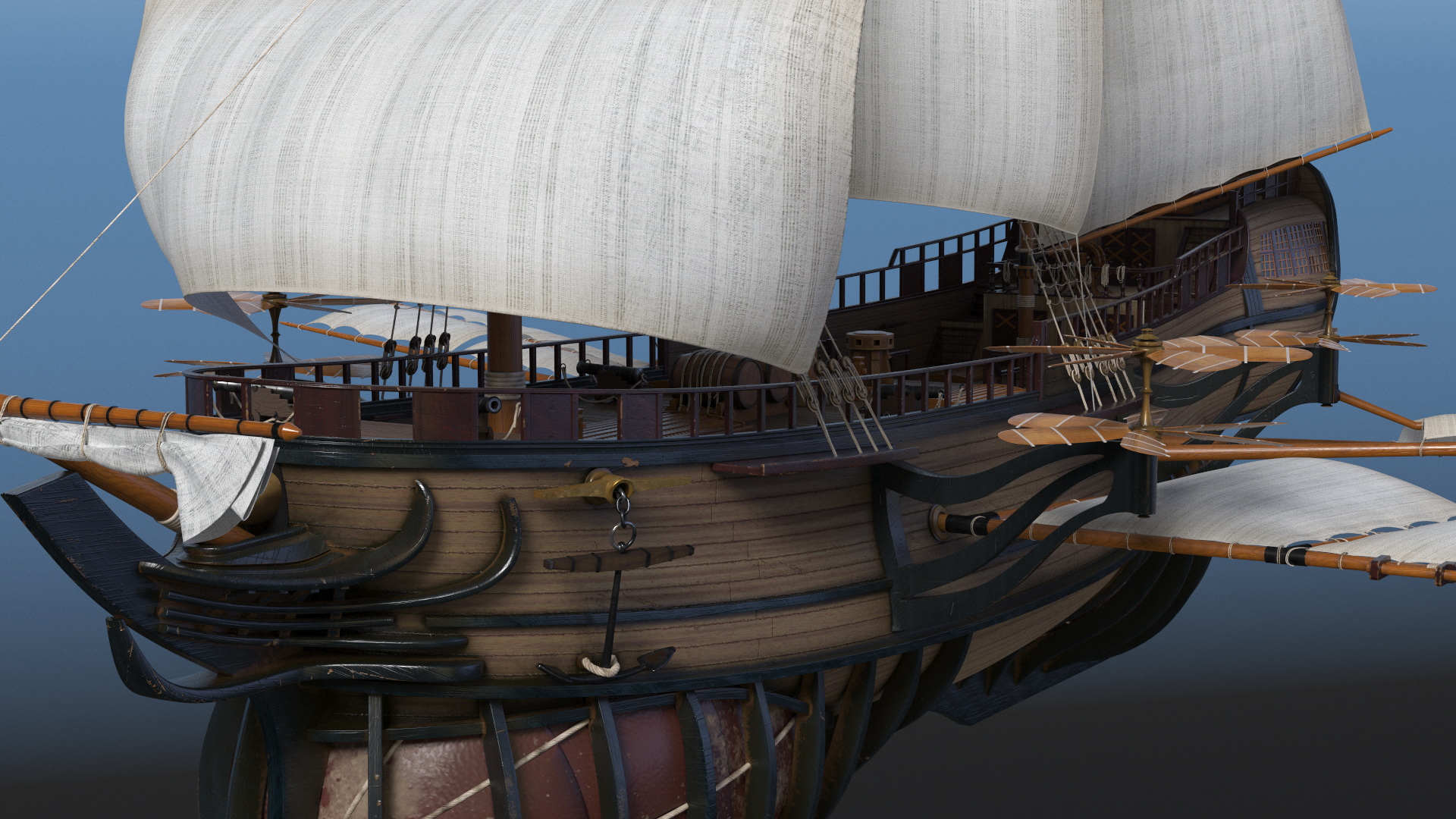 Fantasy Flying Sailing Ship Rigged 3D model
