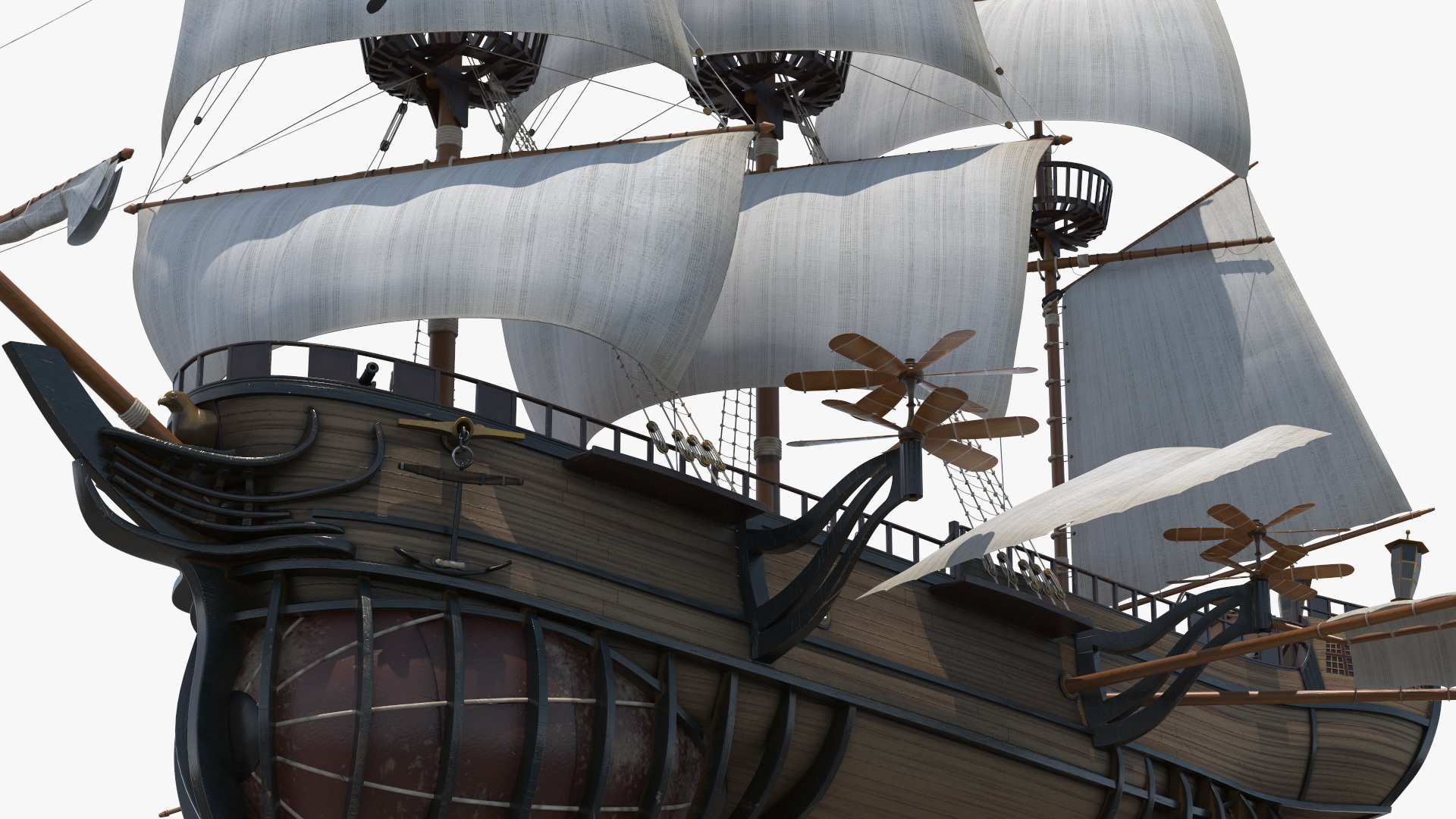 Fantasy Flying Sailing Ship Rigged 3D model