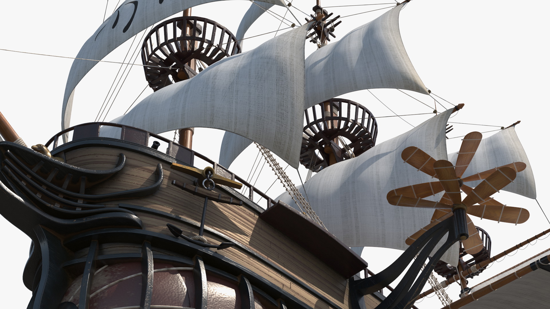 Fantasy Flying Sailing Ship Rigged 3D model