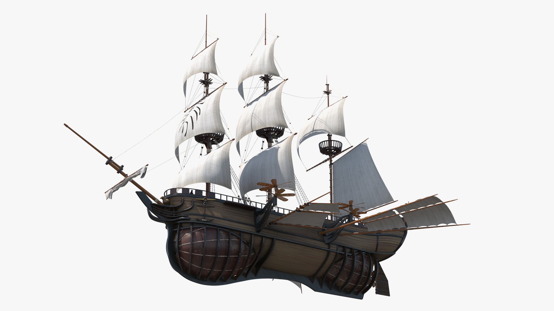 Fantasy Flying Sailing Ship Rigged 3D model