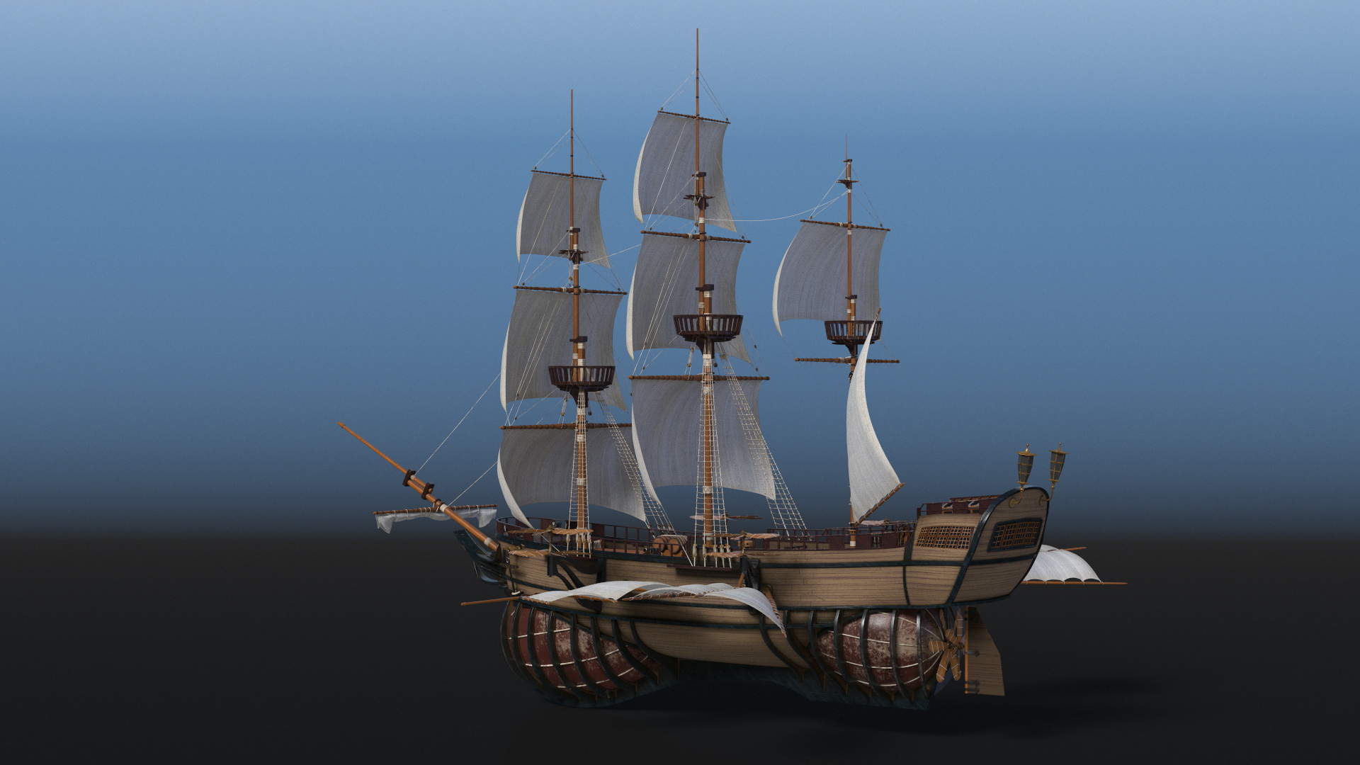 Fantasy Flying Sailing Ship Rigged 3D model