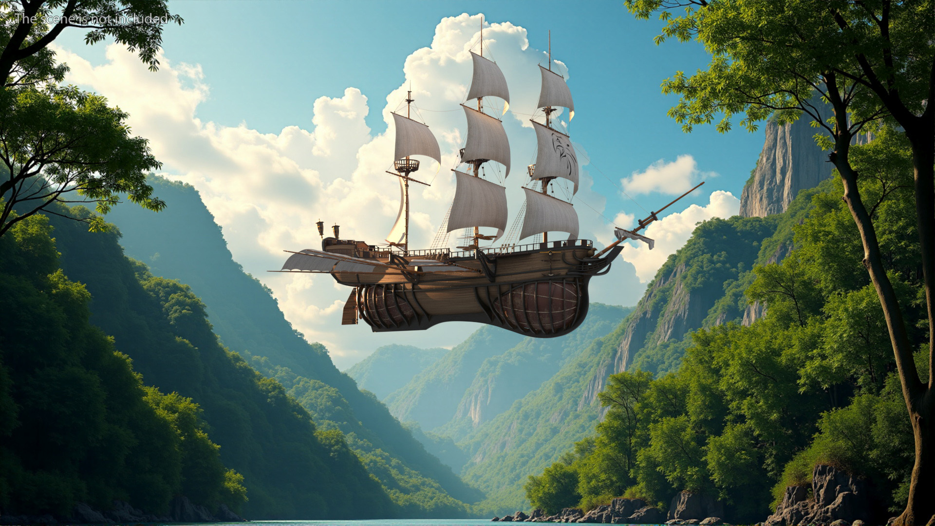 Fantasy Flying Sailing Ship Rigged 3D model