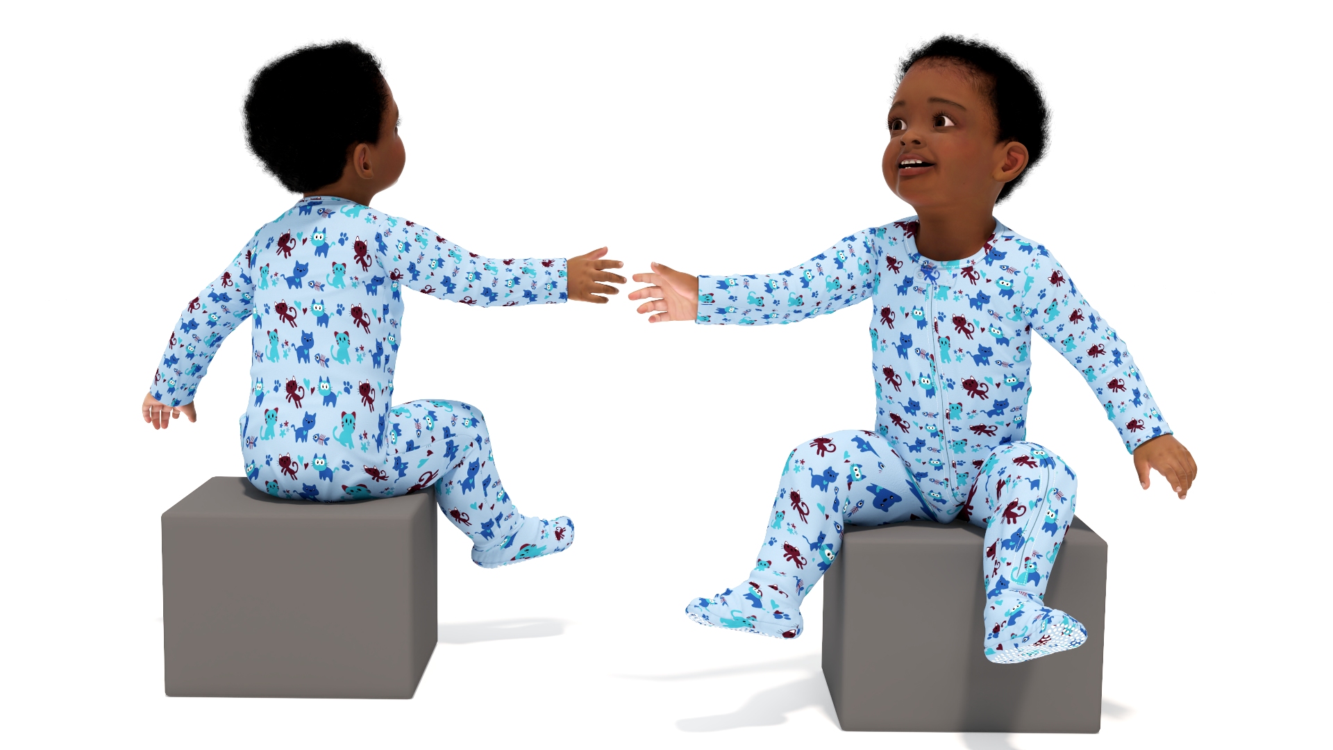African Baby Boy Light Skin in Full Bodysuit Sitting 3D
