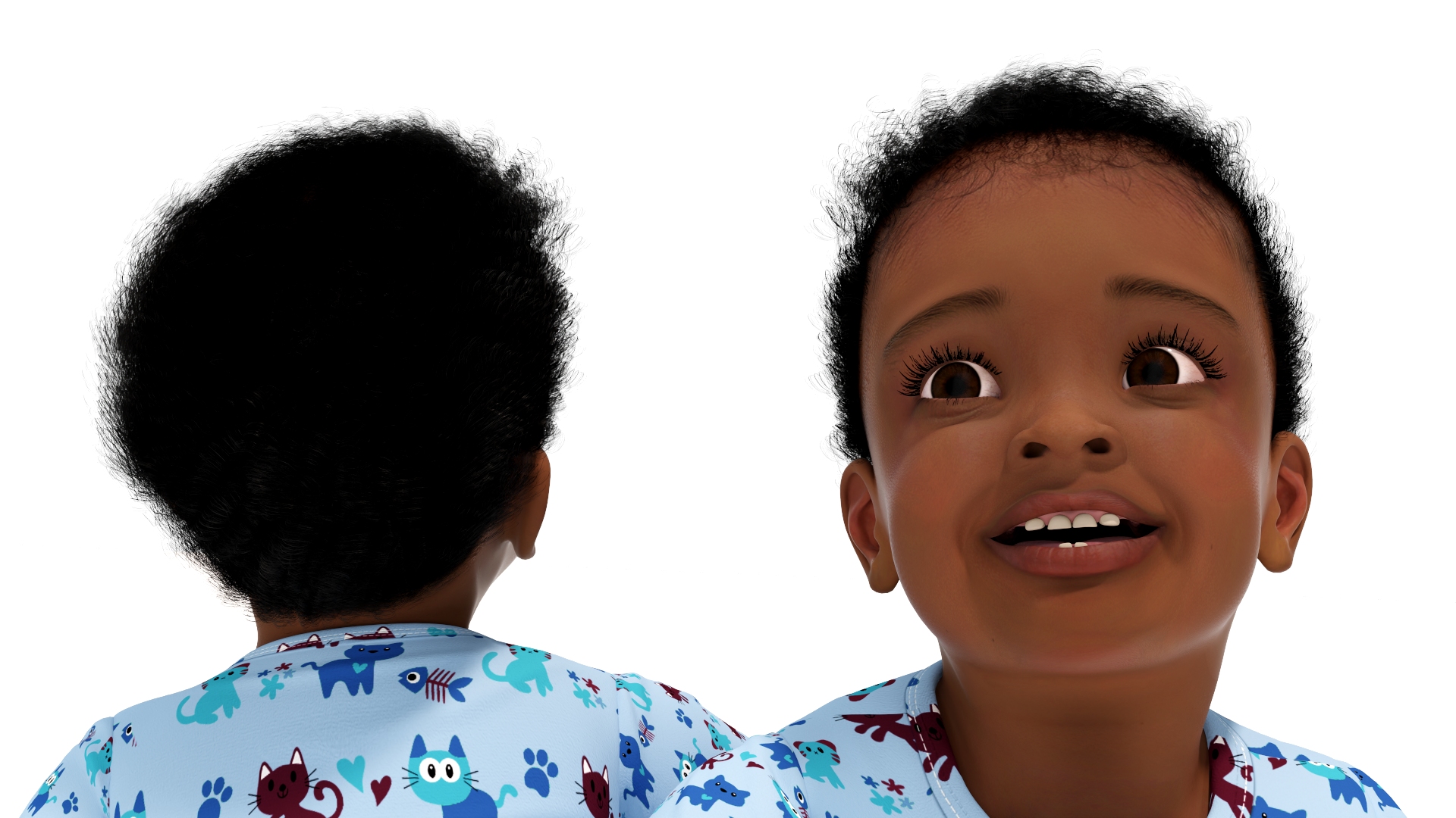 African Baby Boy Light Skin in Full Bodysuit Sitting 3D