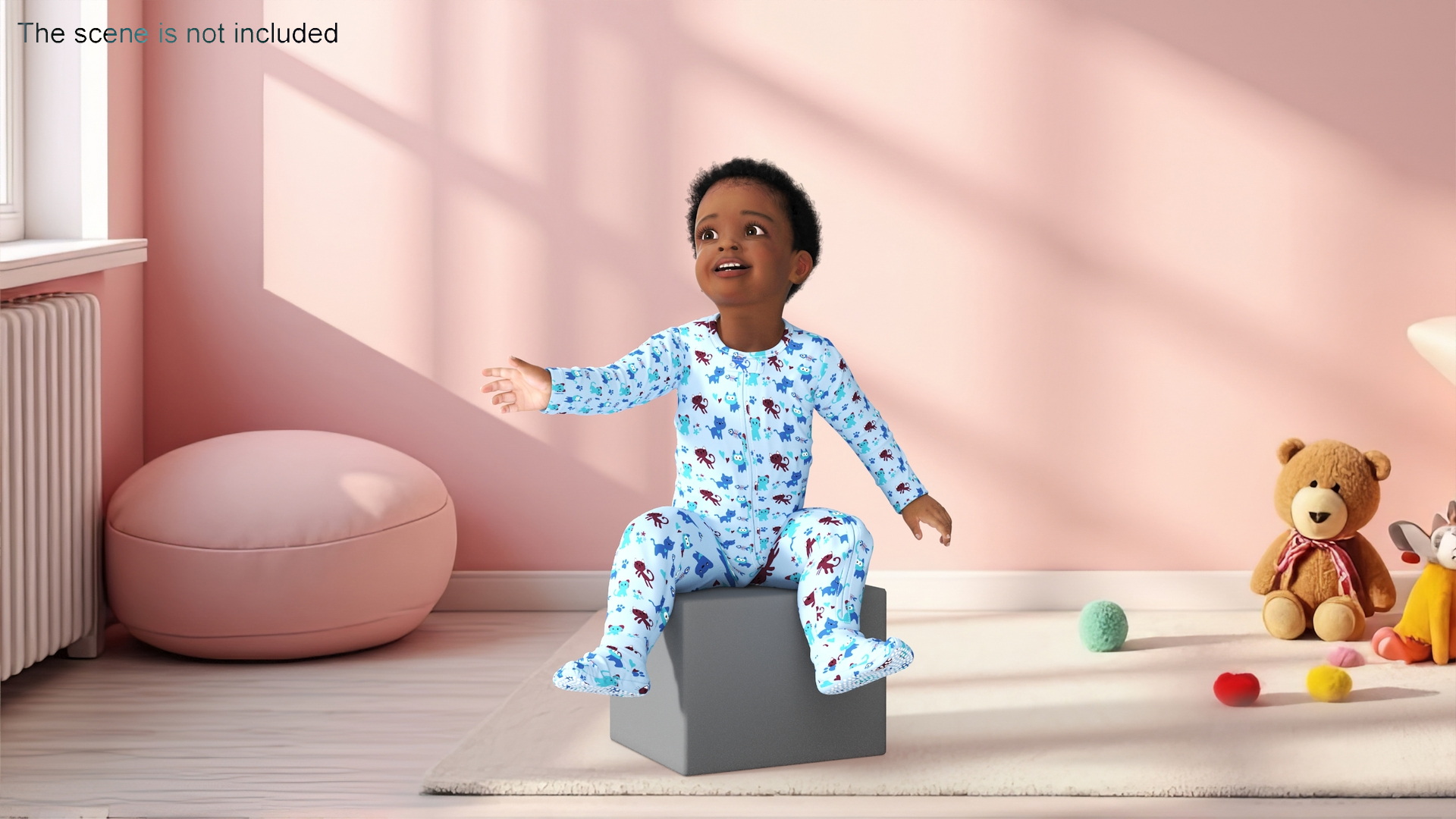 African Baby Boy Light Skin in Full Bodysuit Sitting 3D