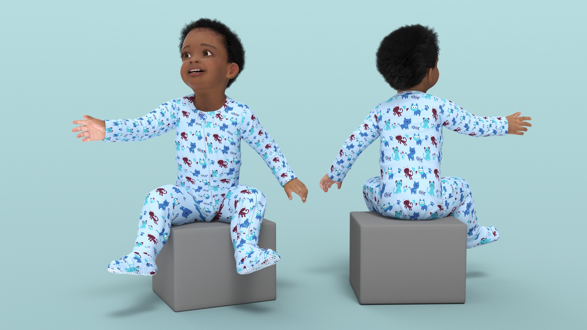 African Baby Boy Light Skin in Full Bodysuit Sitting 3D