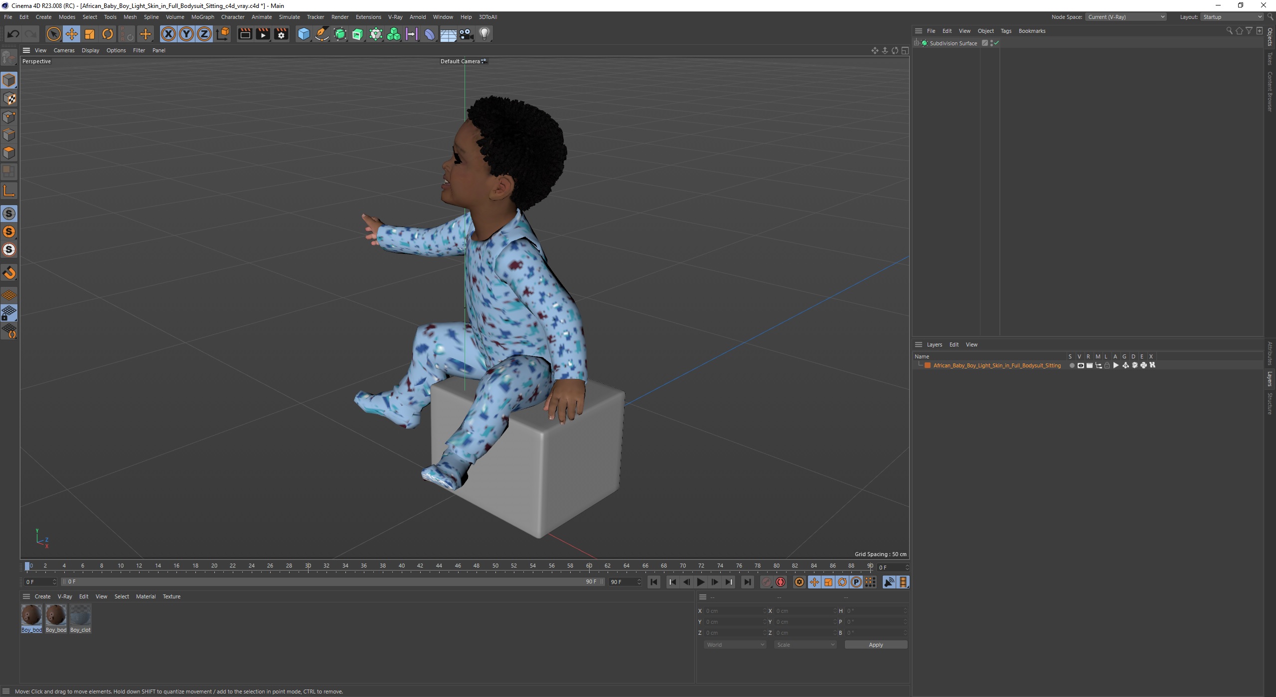 African Baby Boy Light Skin in Full Bodysuit Sitting 3D