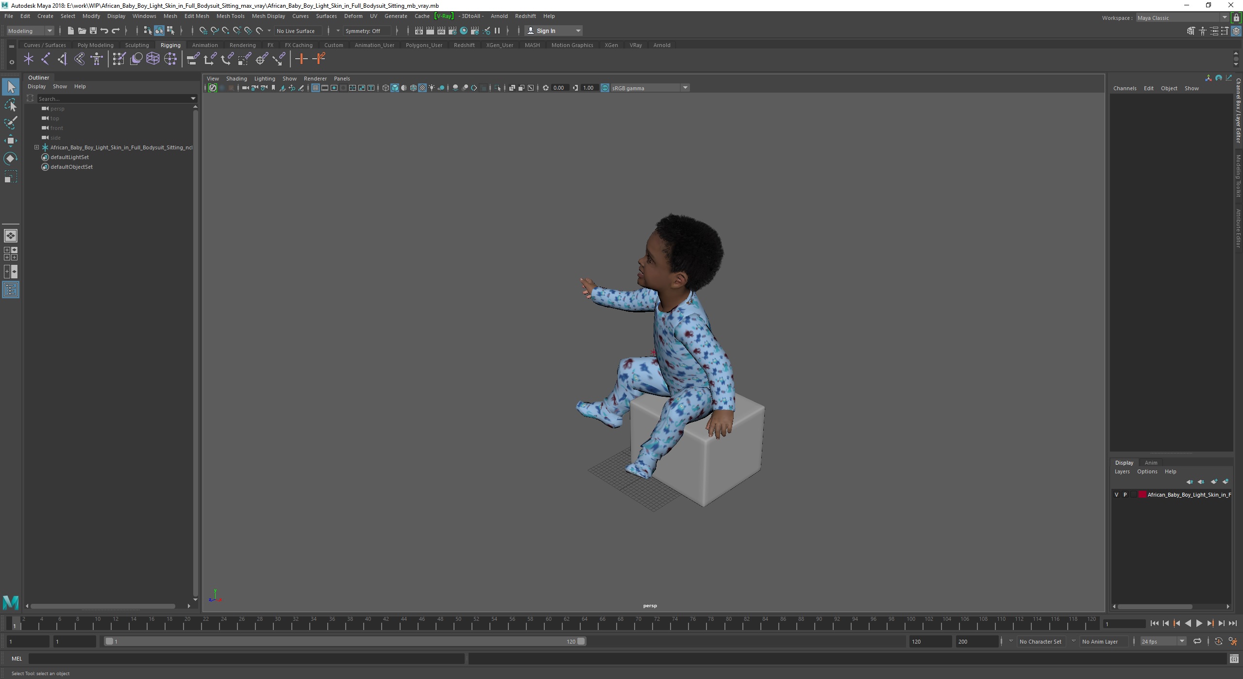 African Baby Boy Light Skin in Full Bodysuit Sitting 3D