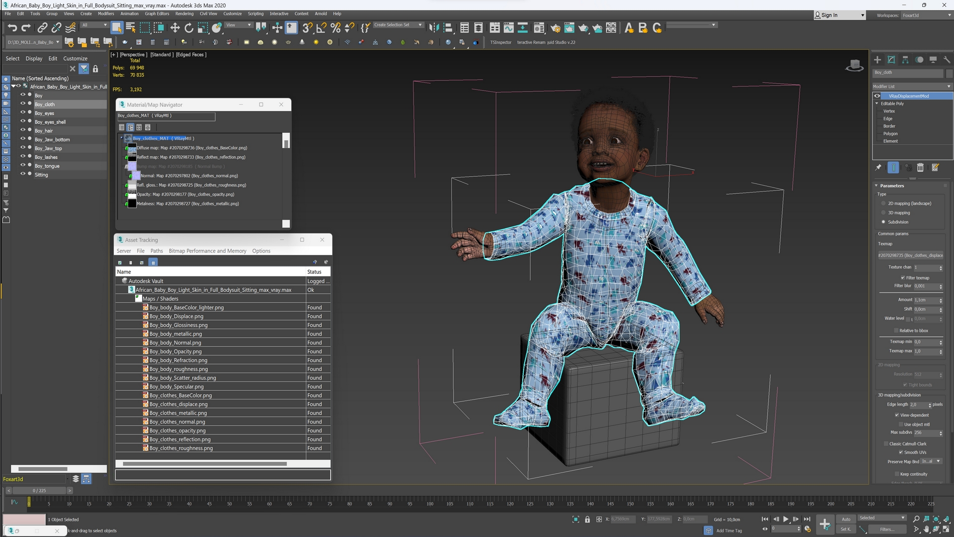 African Baby Boy Light Skin in Full Bodysuit Sitting 3D