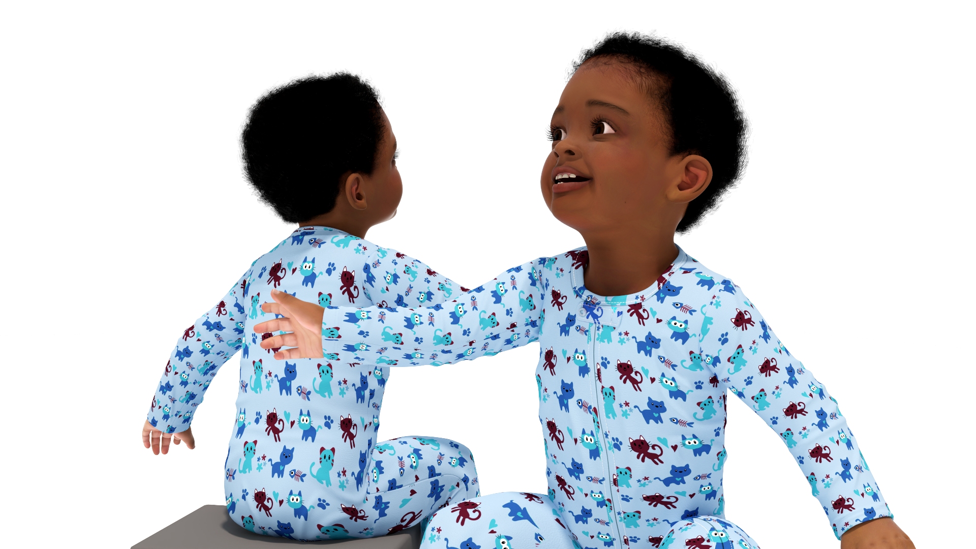 African Baby Boy Light Skin in Full Bodysuit Sitting 3D