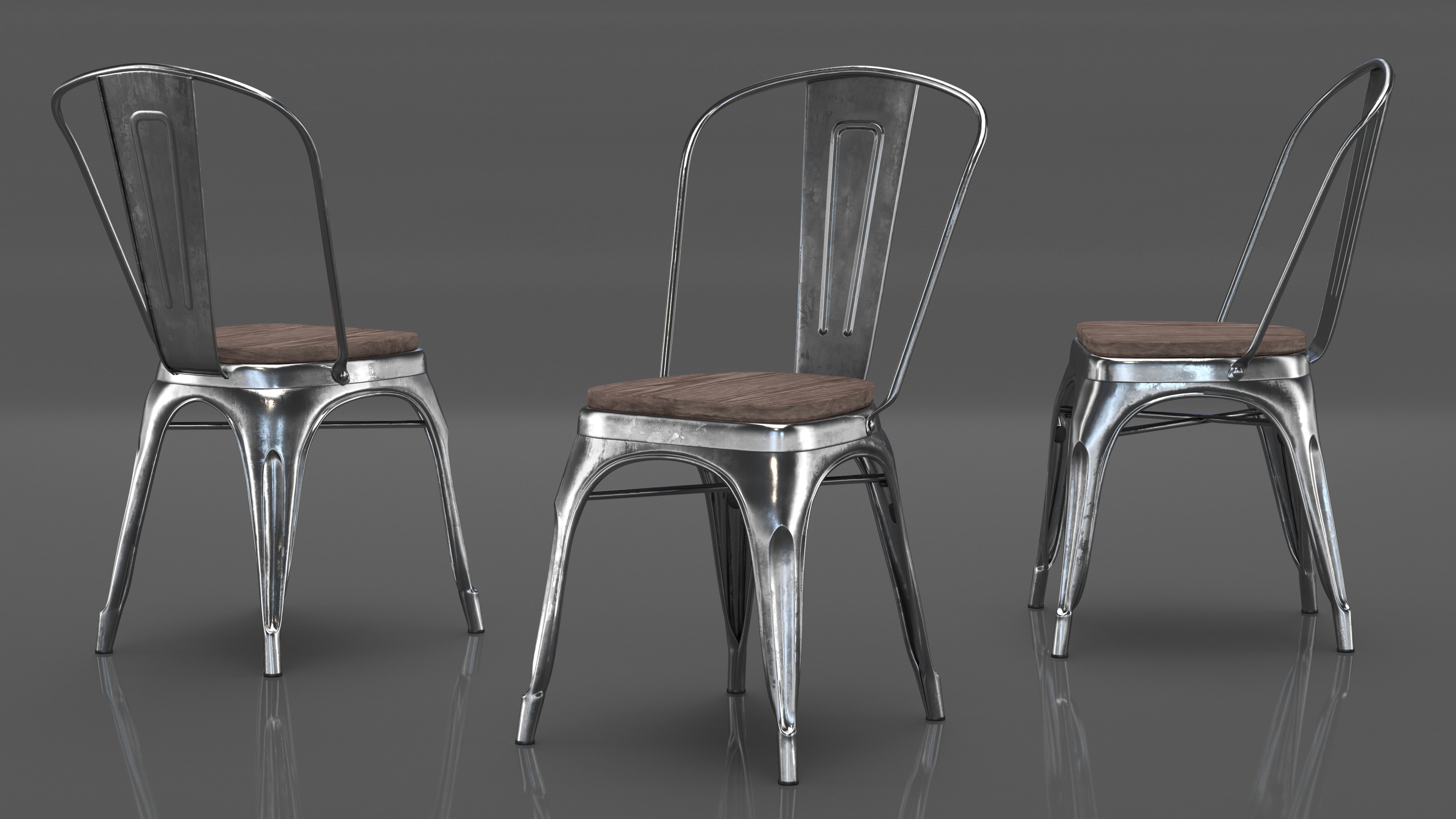 Iron Stackable Chair Wooden Seat 3D