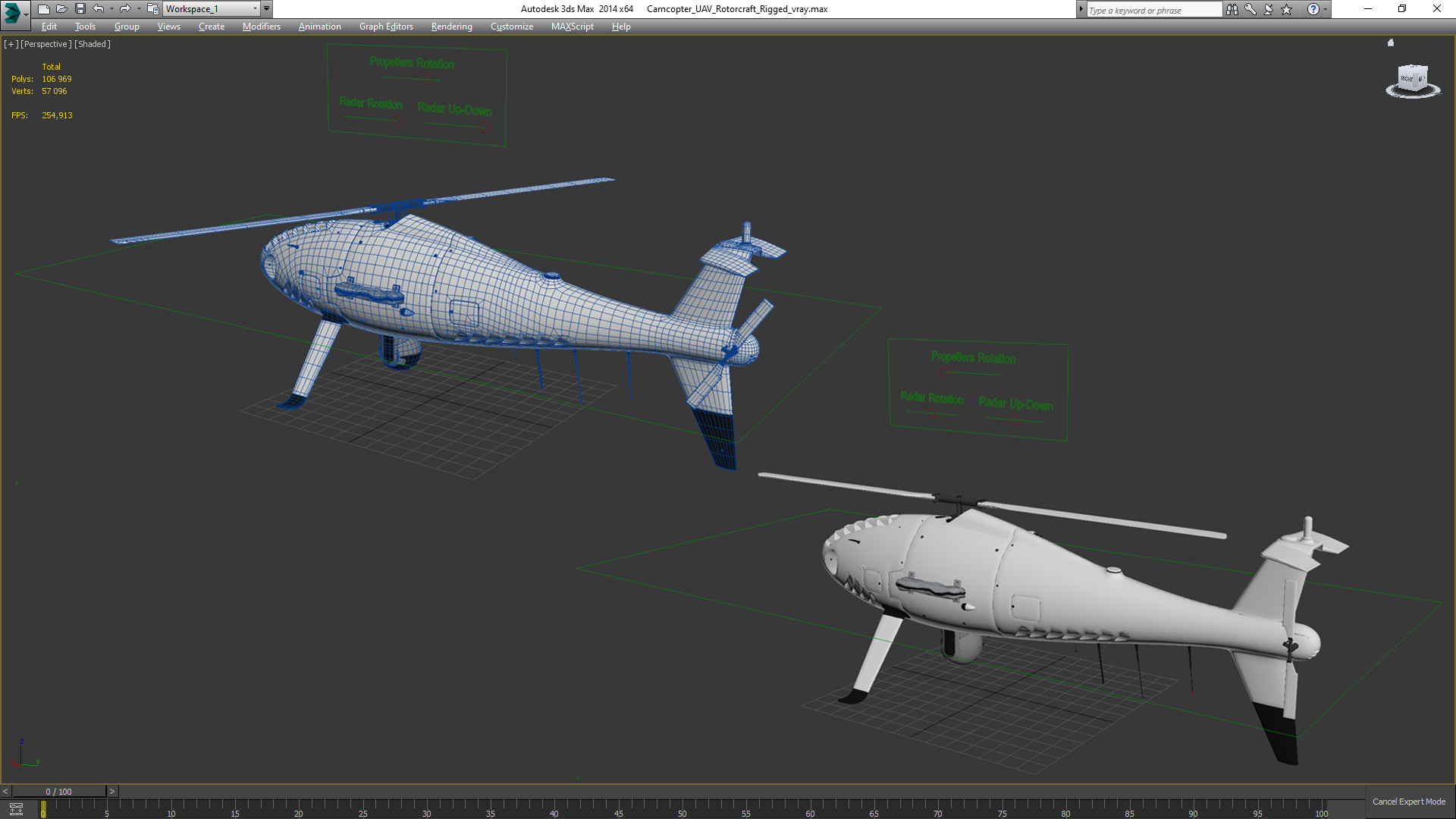 3D Camcopter UAV Rotorcraft Rigged