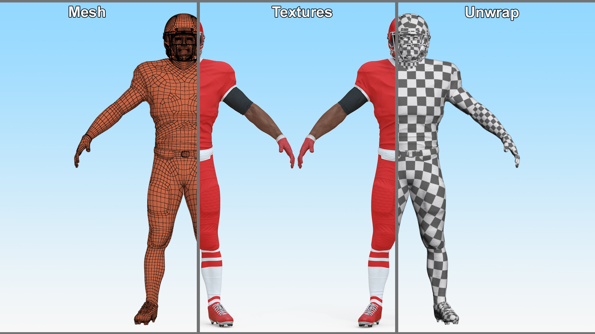 3D Red Uniform Black Man Football Player Rigged for Maya model