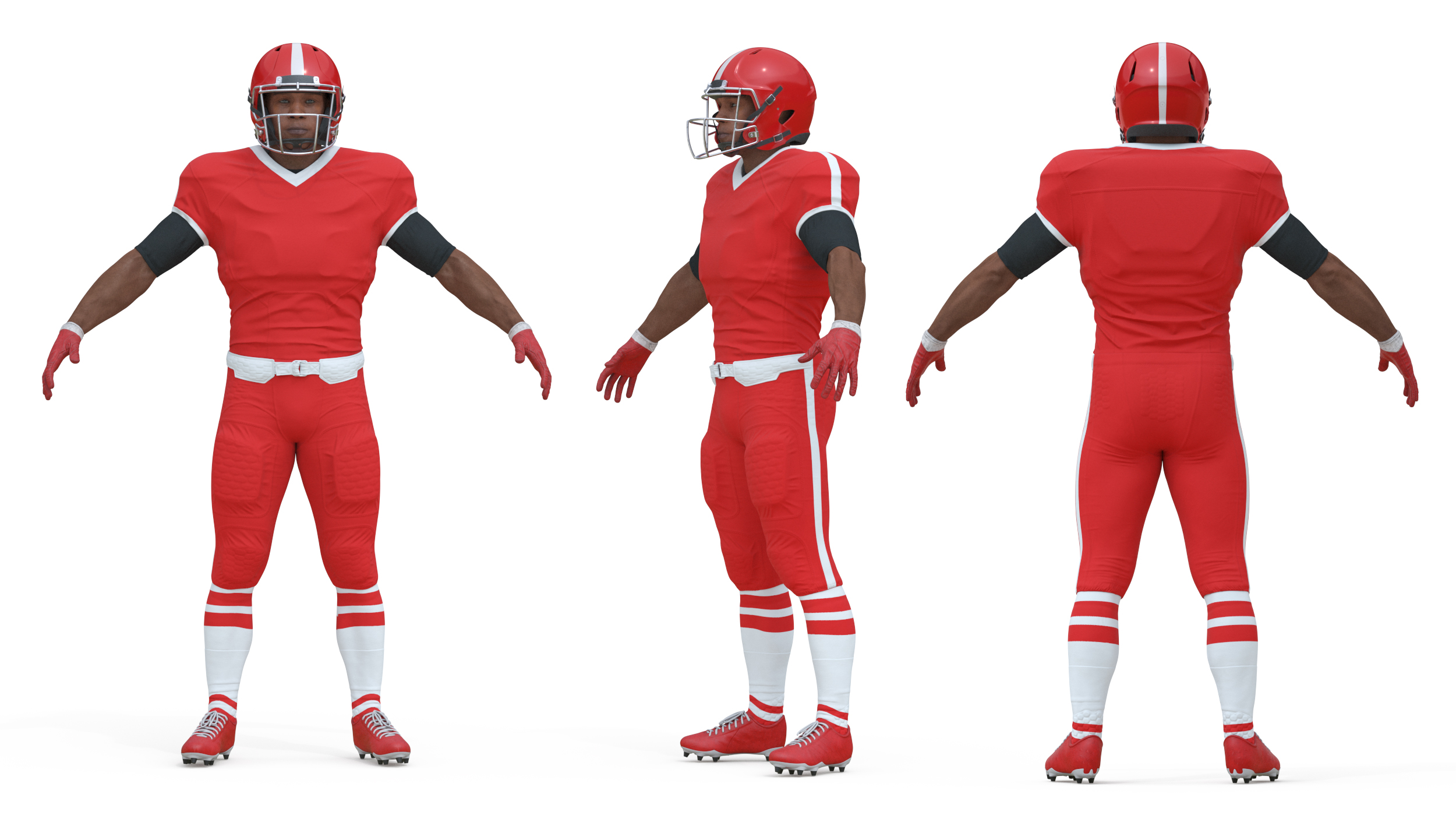 3D Red Uniform Black Man Football Player Rigged for Maya model