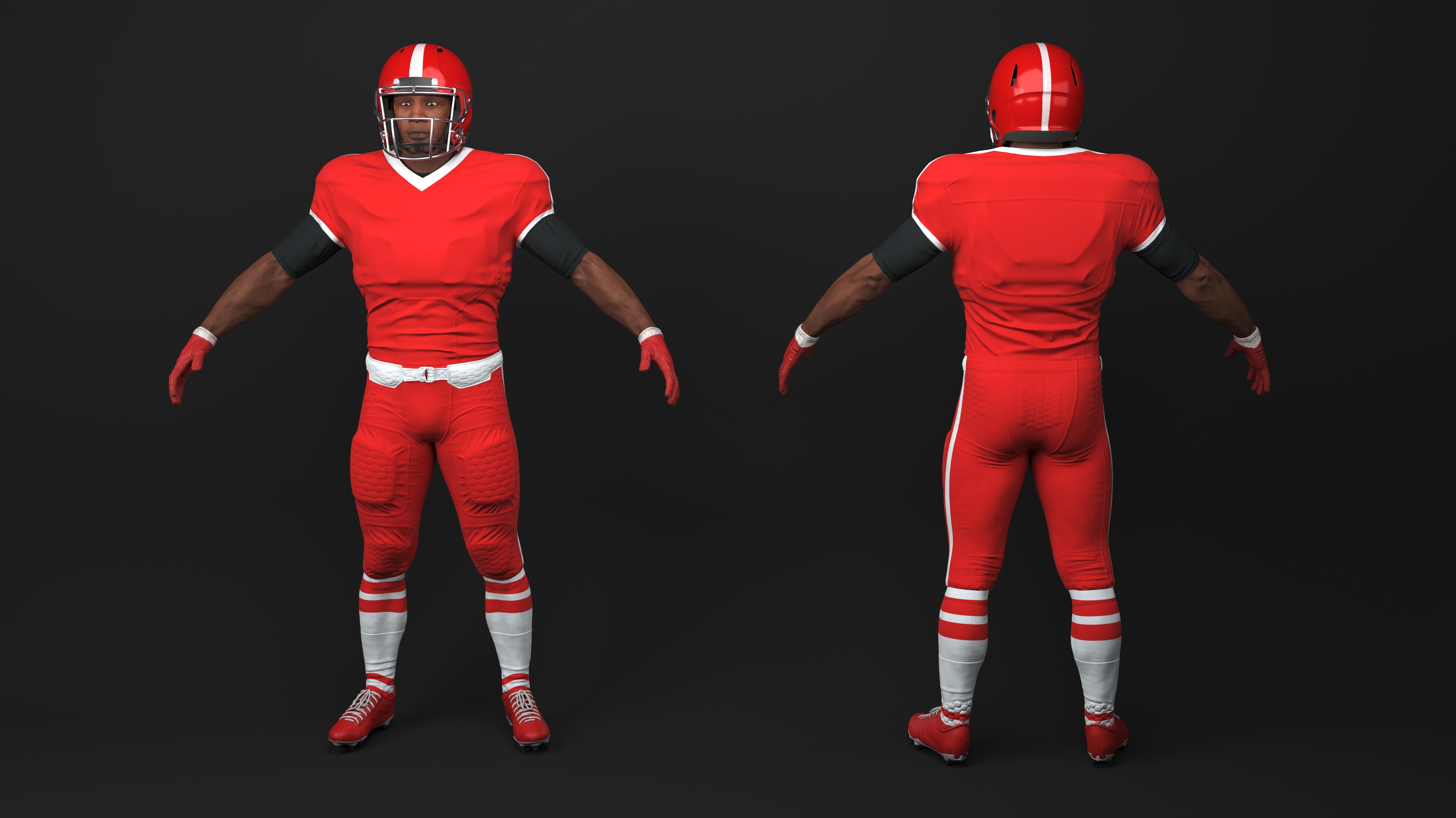 3D Red Uniform Black Man Football Player Rigged for Maya model