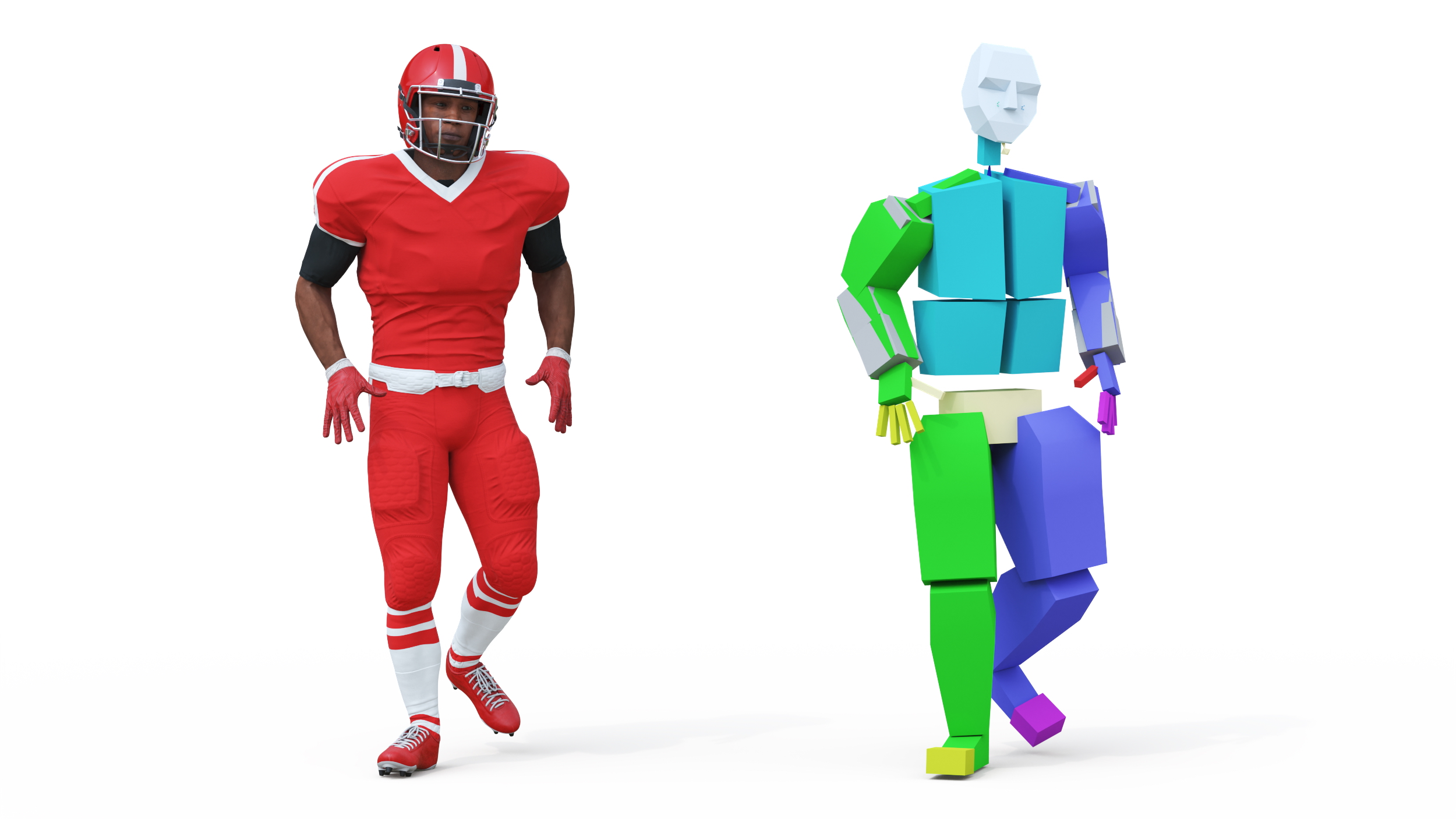 3D Red Uniform Black Man Football Player Rigged for Maya model
