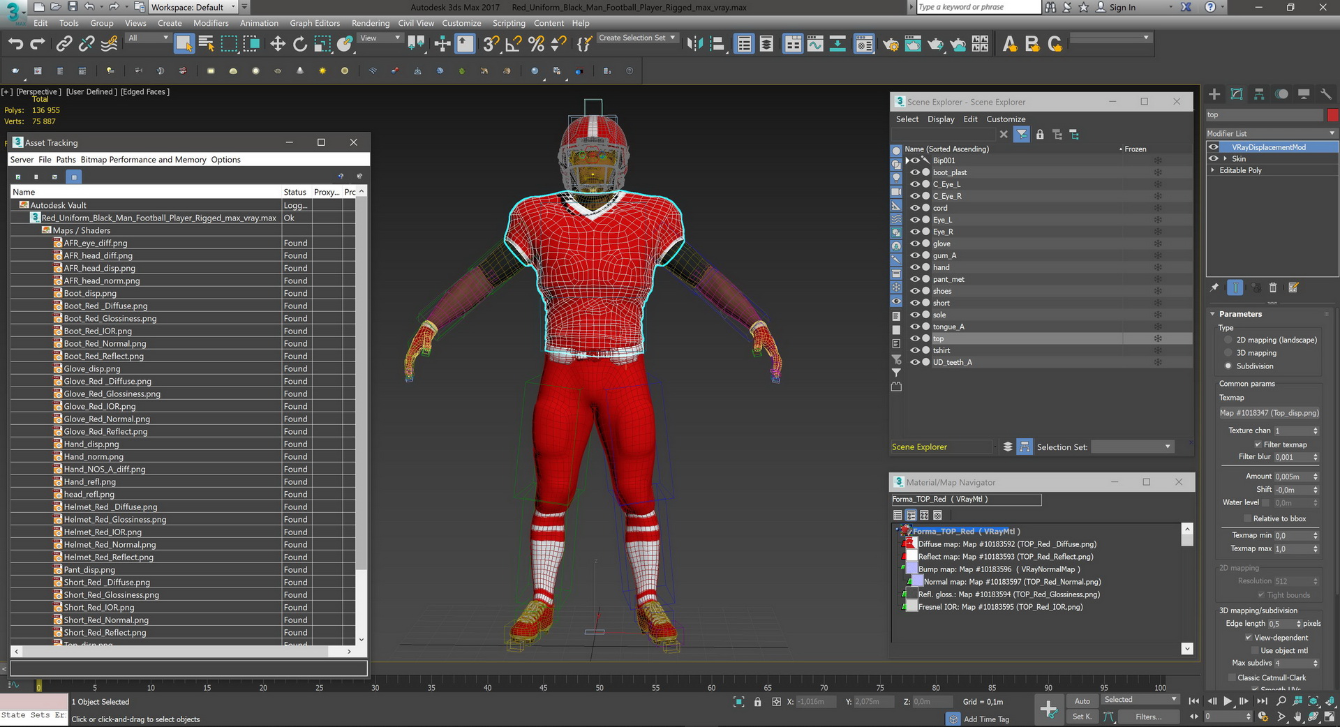 3D Red Uniform Black Man Football Player Rigged for Maya model