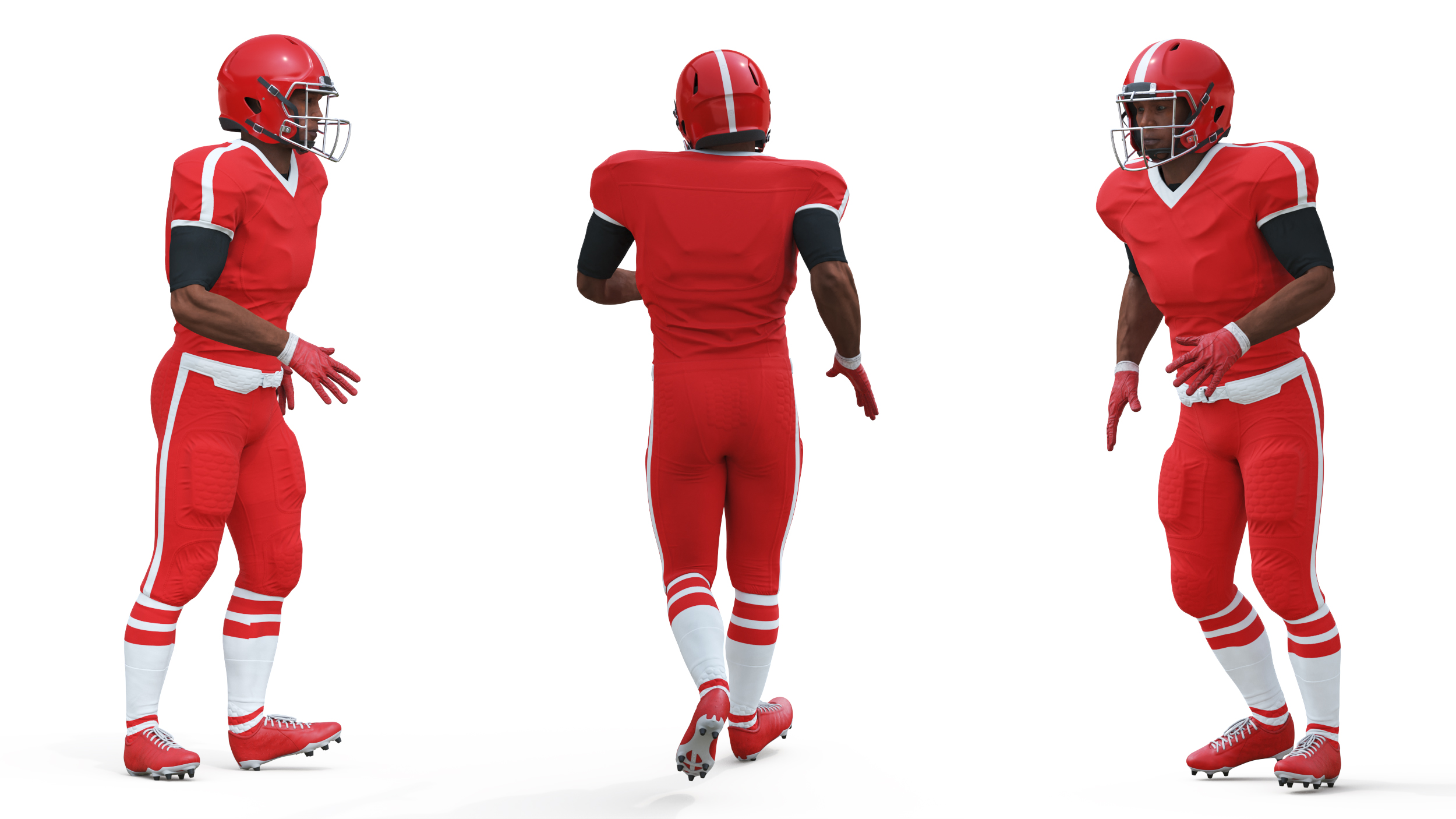 3D Red Uniform Black Man Football Player Rigged for Maya model