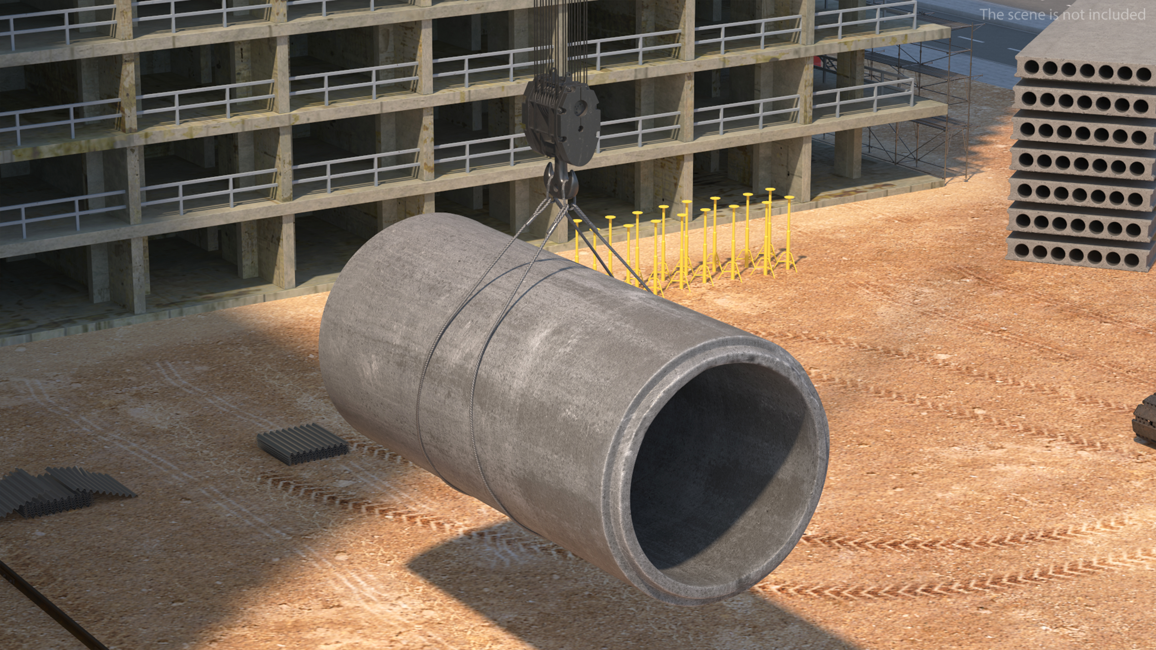 3D Tracked Crane with Reinforced Concrete Pipe model