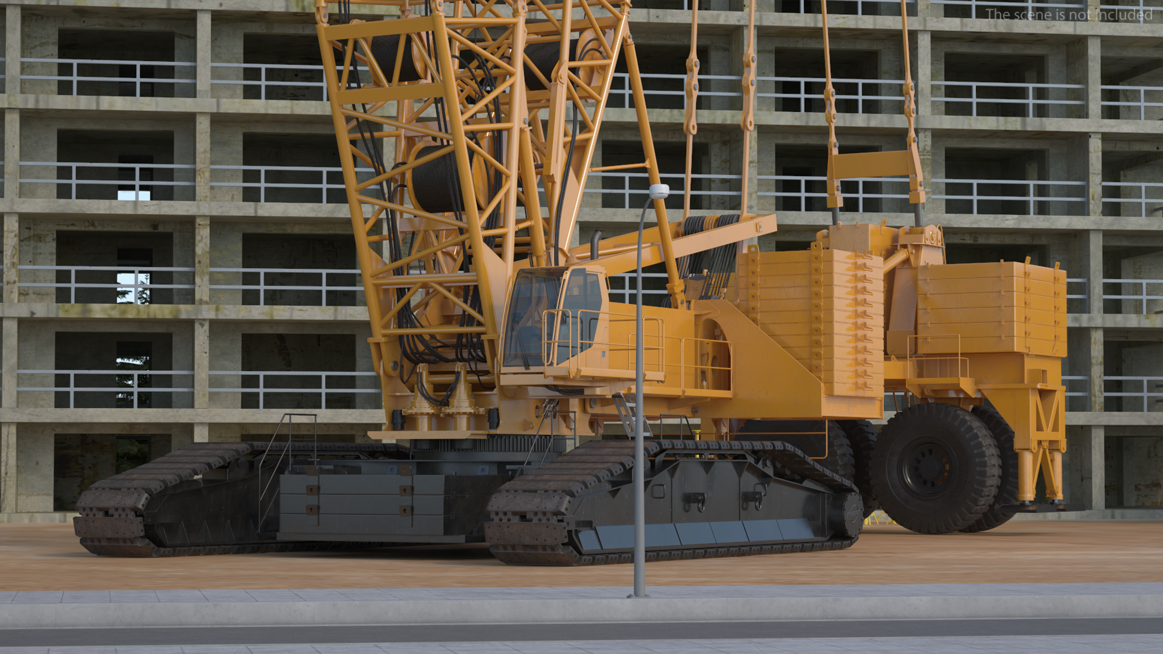 3D Tracked Crane with Reinforced Concrete Pipe model