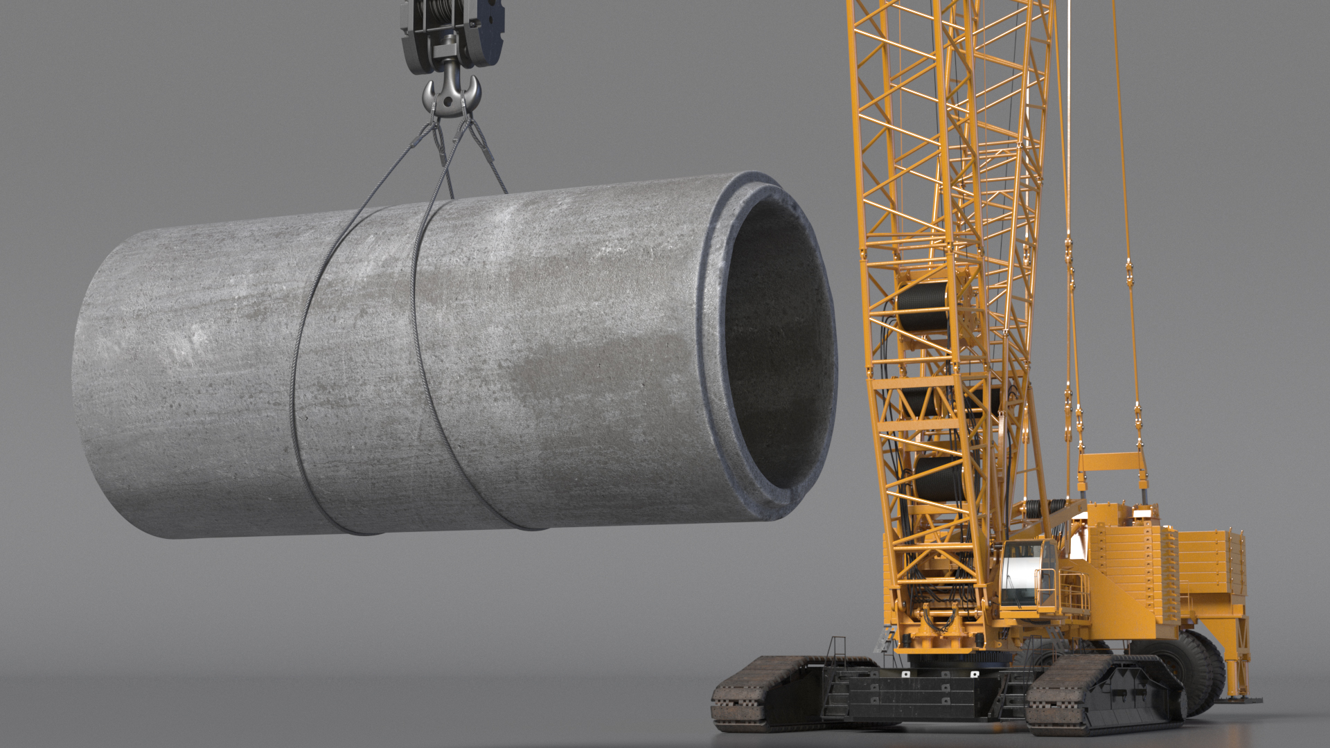 3D Tracked Crane with Reinforced Concrete Pipe model