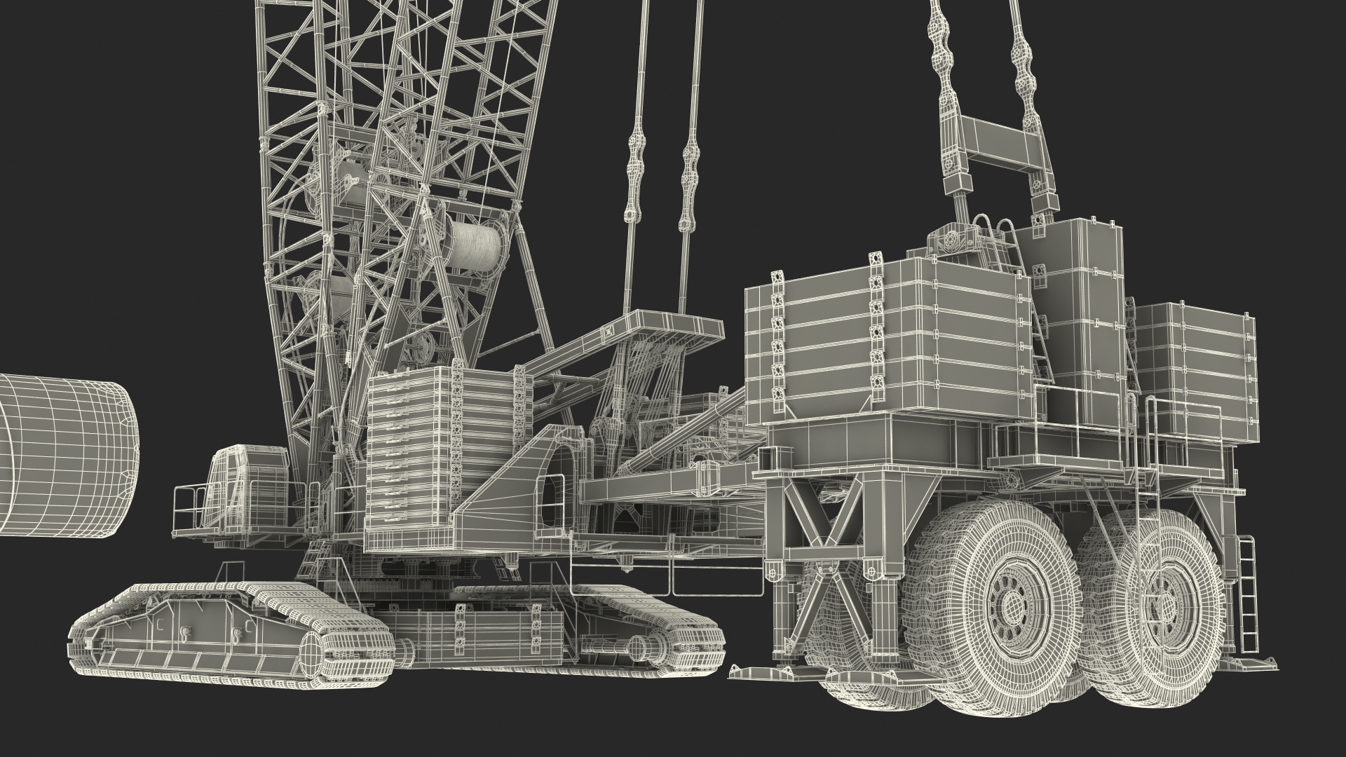 3D Tracked Crane with Reinforced Concrete Pipe model