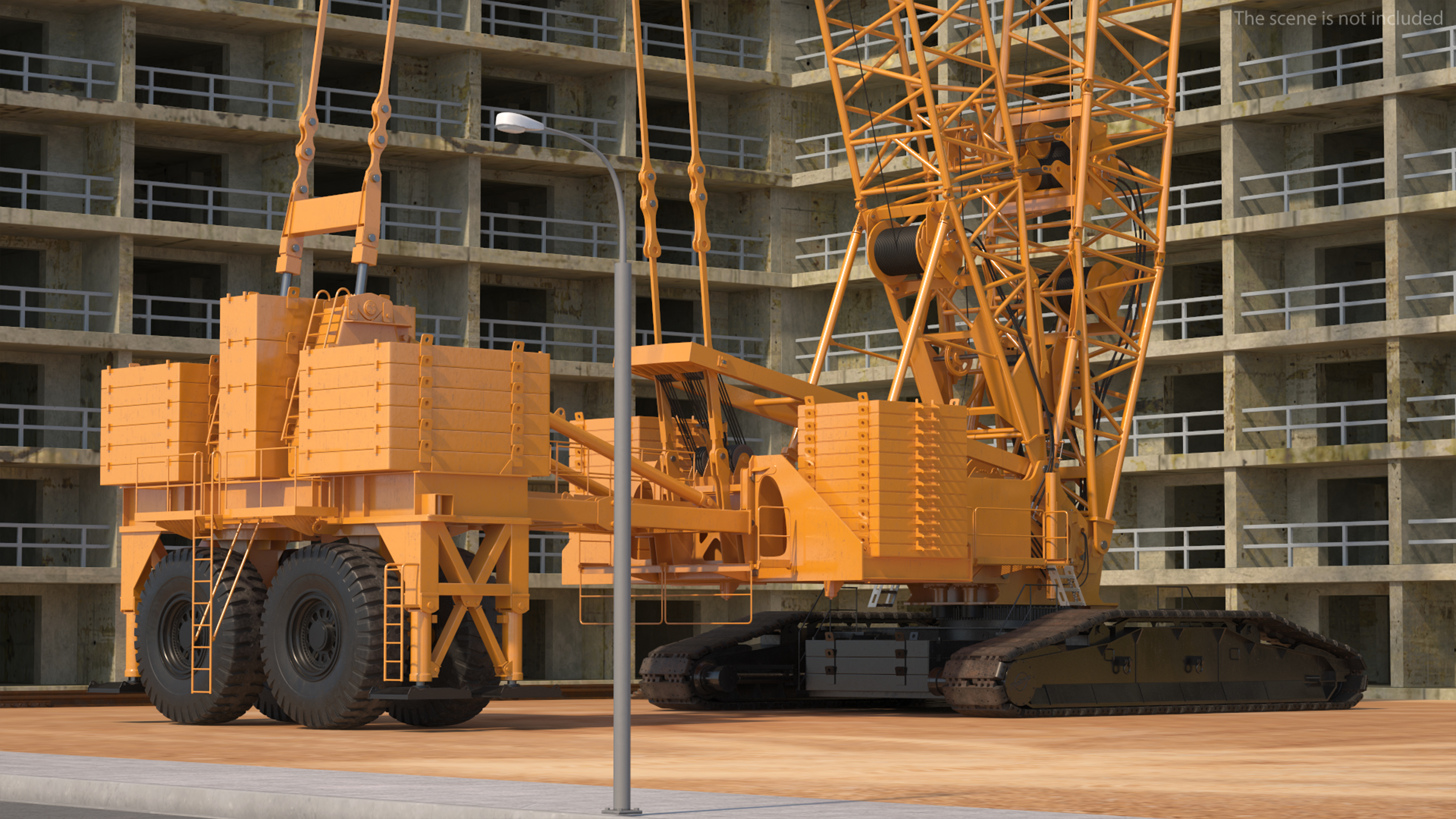 3D Tracked Crane with Reinforced Concrete Pipe model