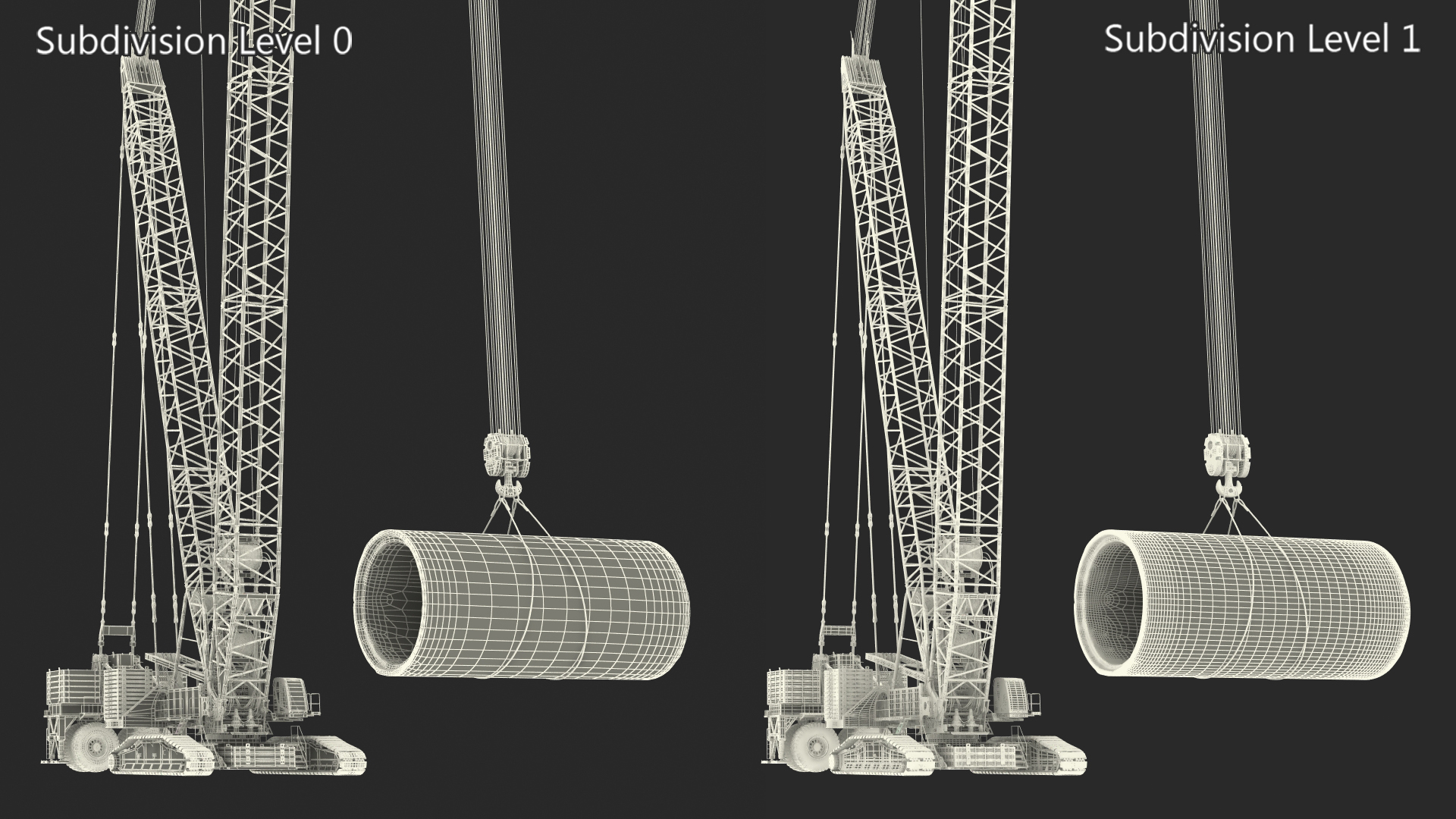 3D Tracked Crane with Reinforced Concrete Pipe model