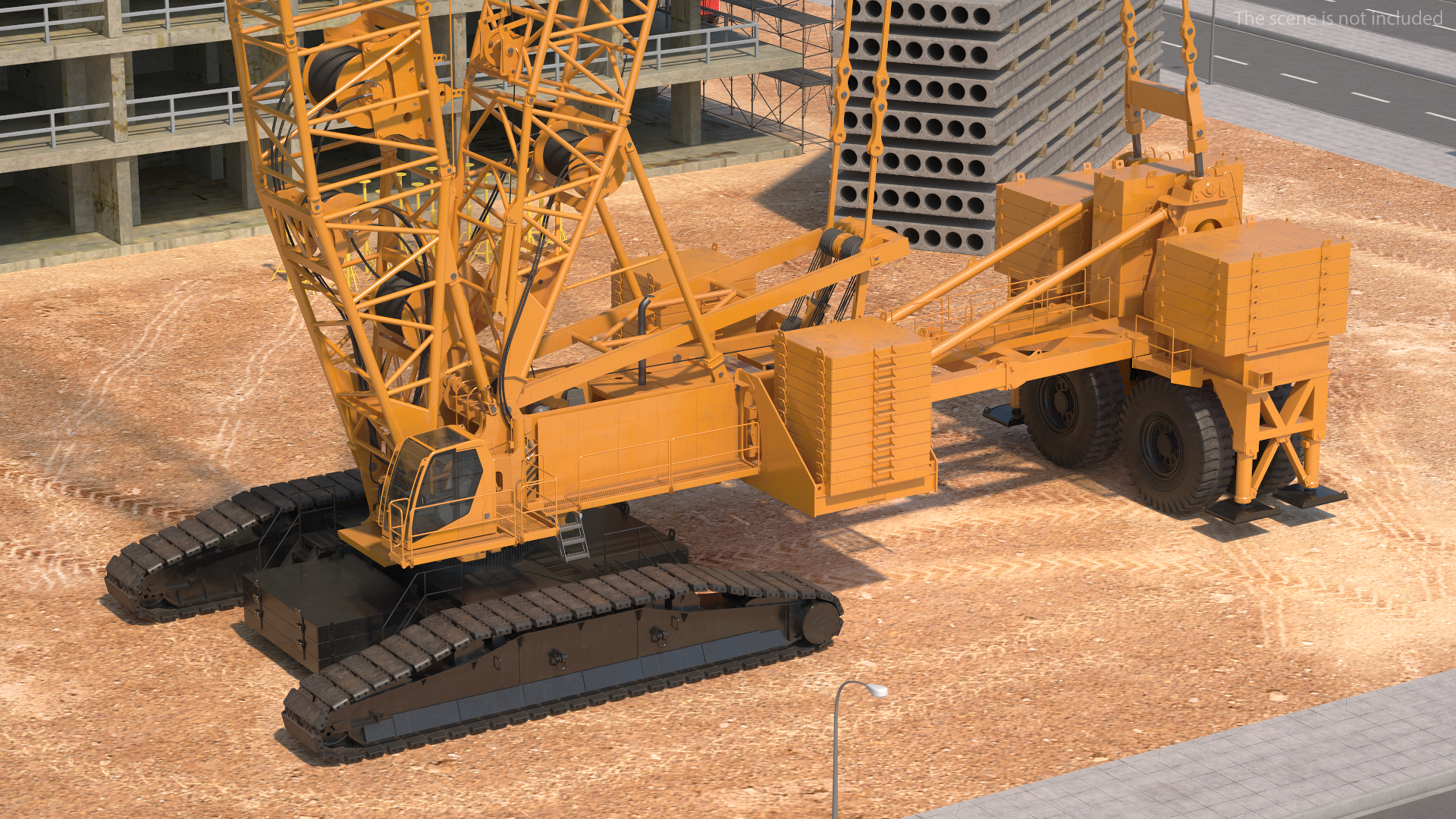 3D Tracked Crane with Reinforced Concrete Pipe model