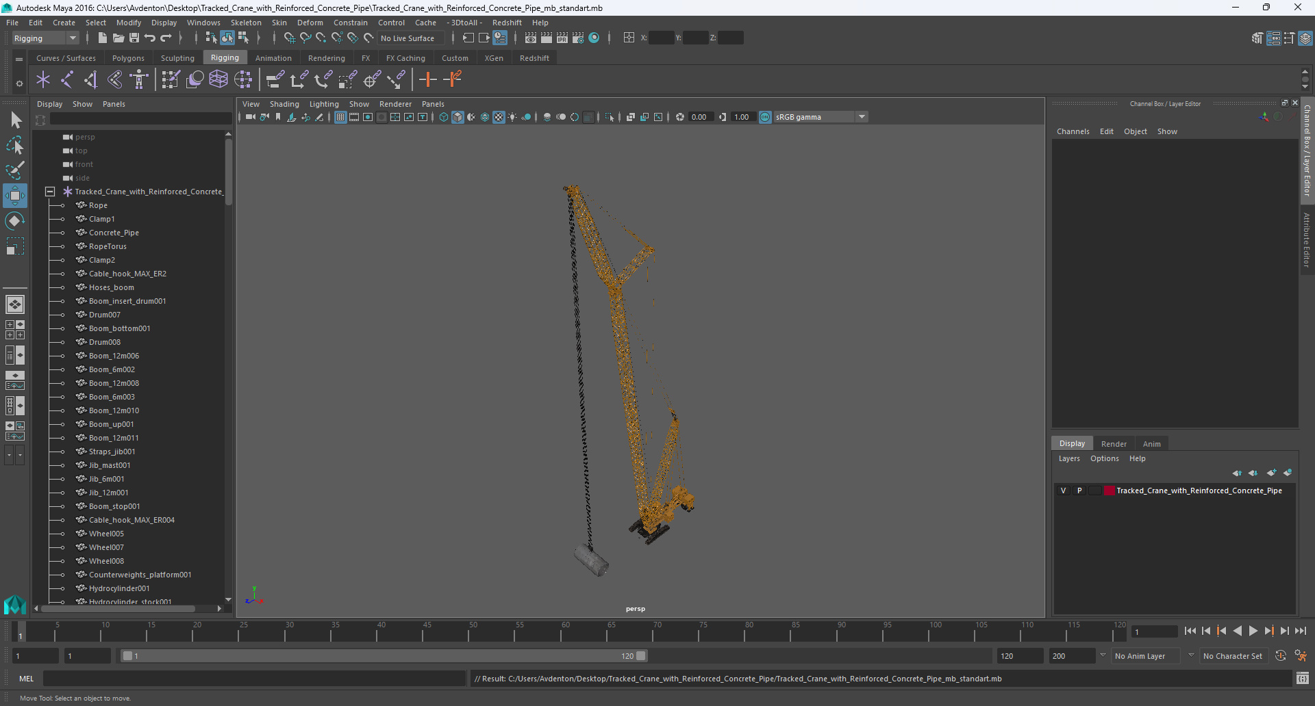 3D Tracked Crane with Reinforced Concrete Pipe model