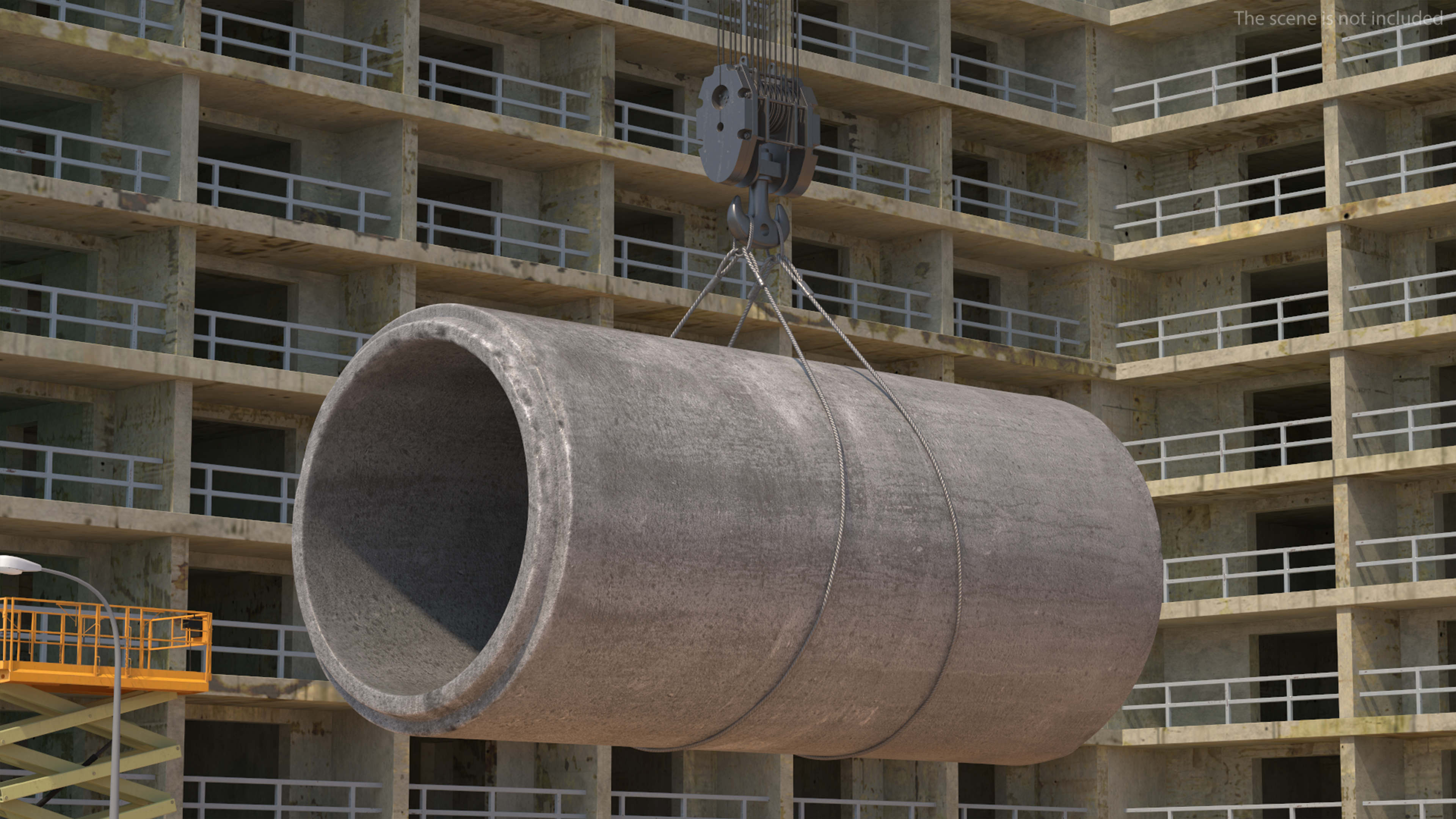 3D Tracked Crane with Reinforced Concrete Pipe model