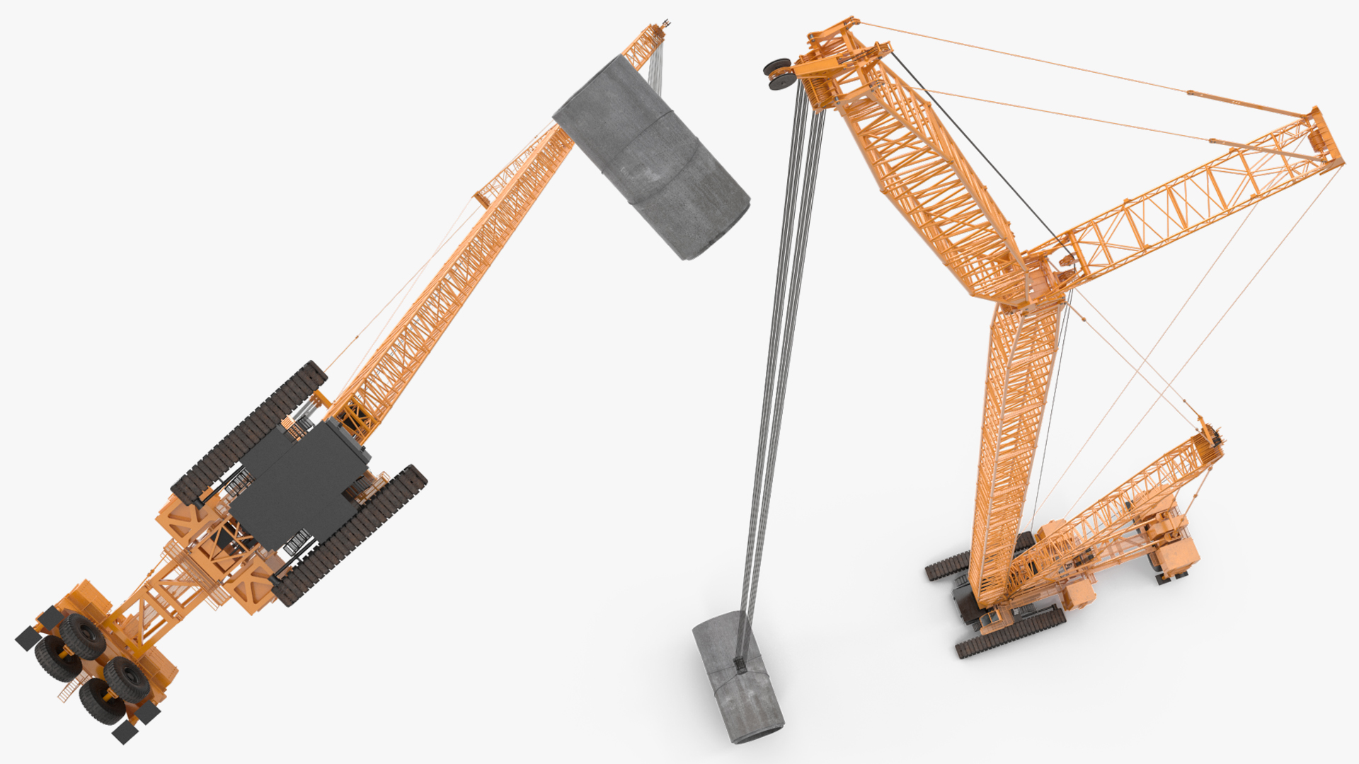 3D Tracked Crane with Reinforced Concrete Pipe model