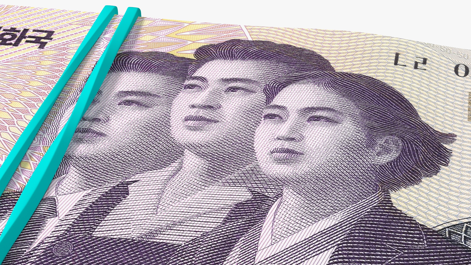 Rubber Band Stack of North Korea 50 Won 3D model