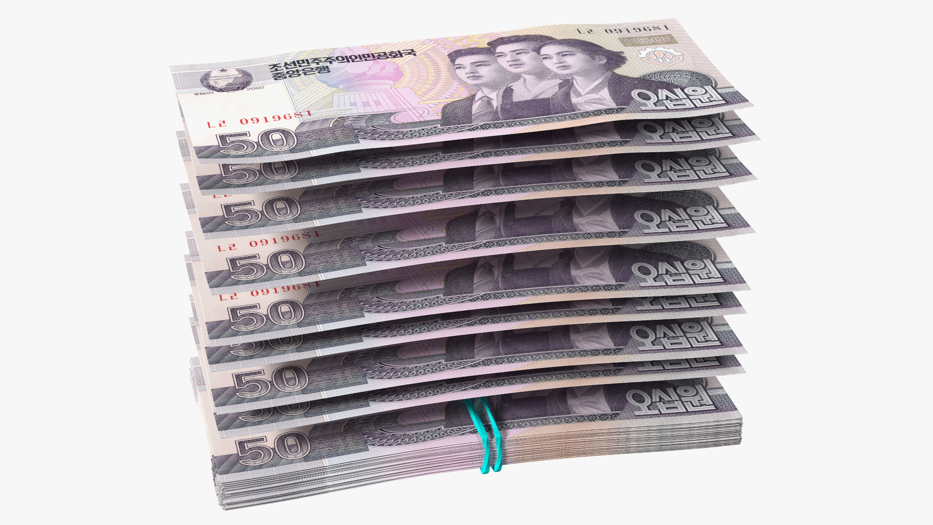 Rubber Band Stack of North Korea 50 Won 3D model