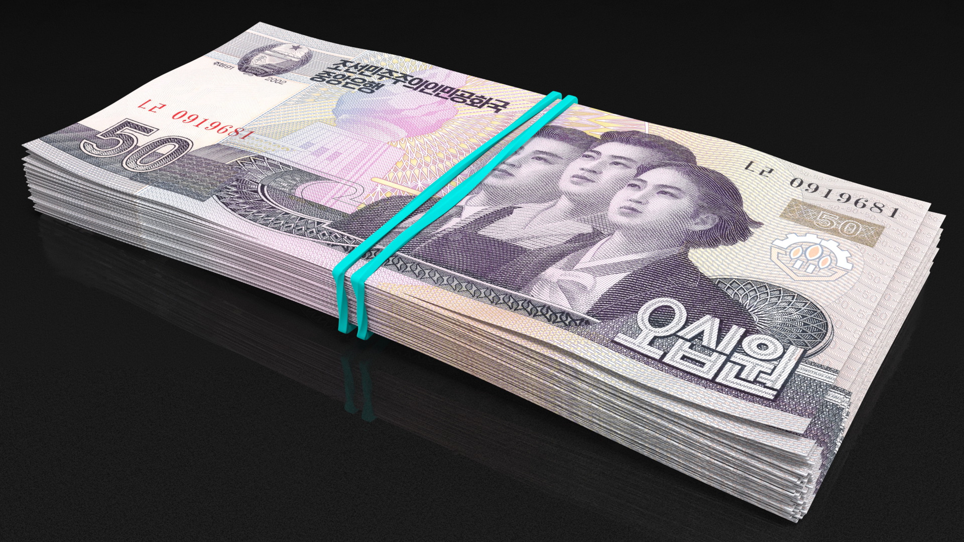 Rubber Band Stack of North Korea 50 Won 3D model