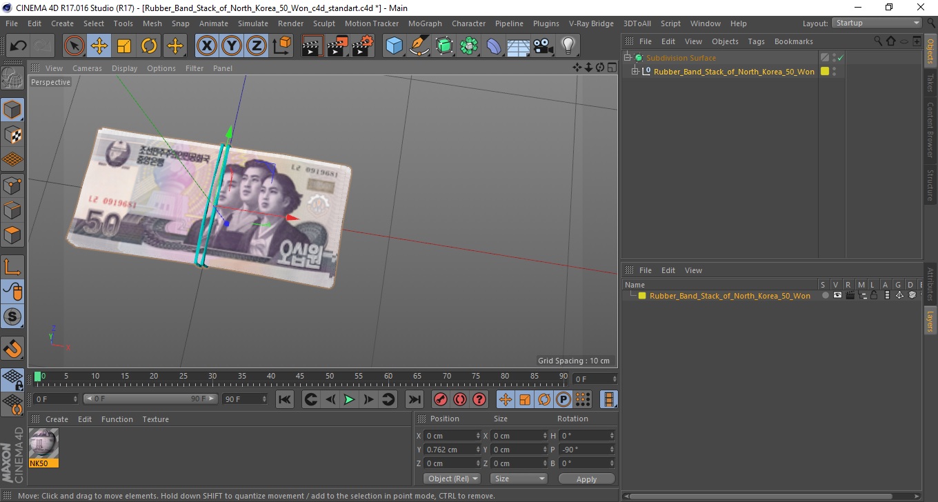 Rubber Band Stack of North Korea 50 Won 3D model