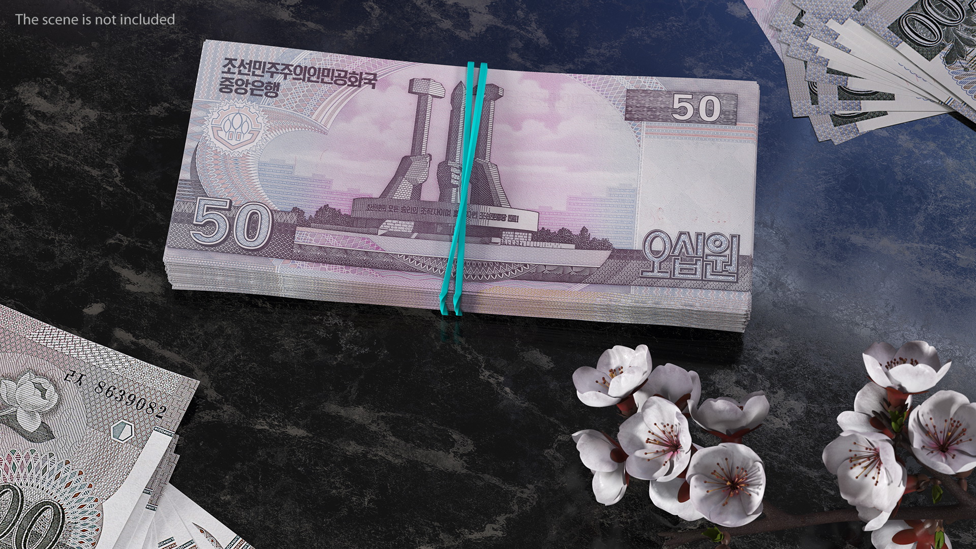 Rubber Band Stack of North Korea 50 Won 3D model