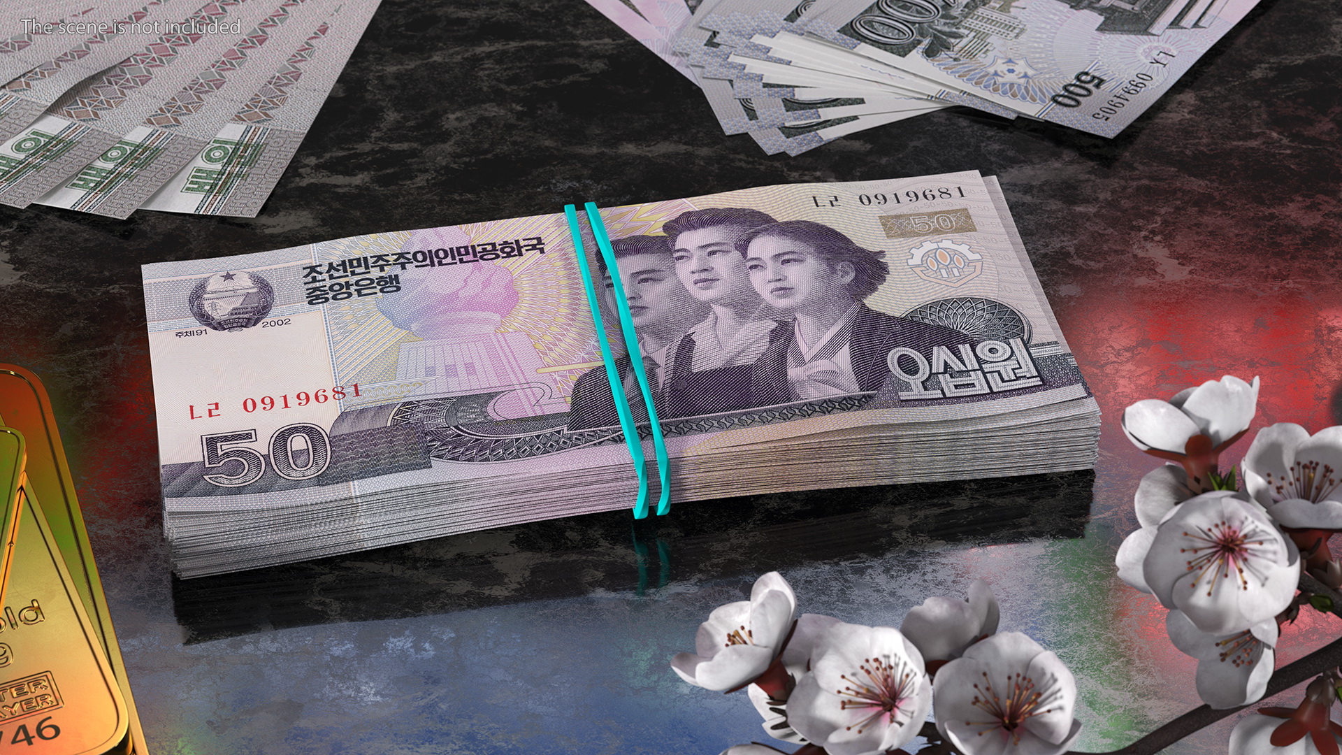Rubber Band Stack of North Korea 50 Won 3D model