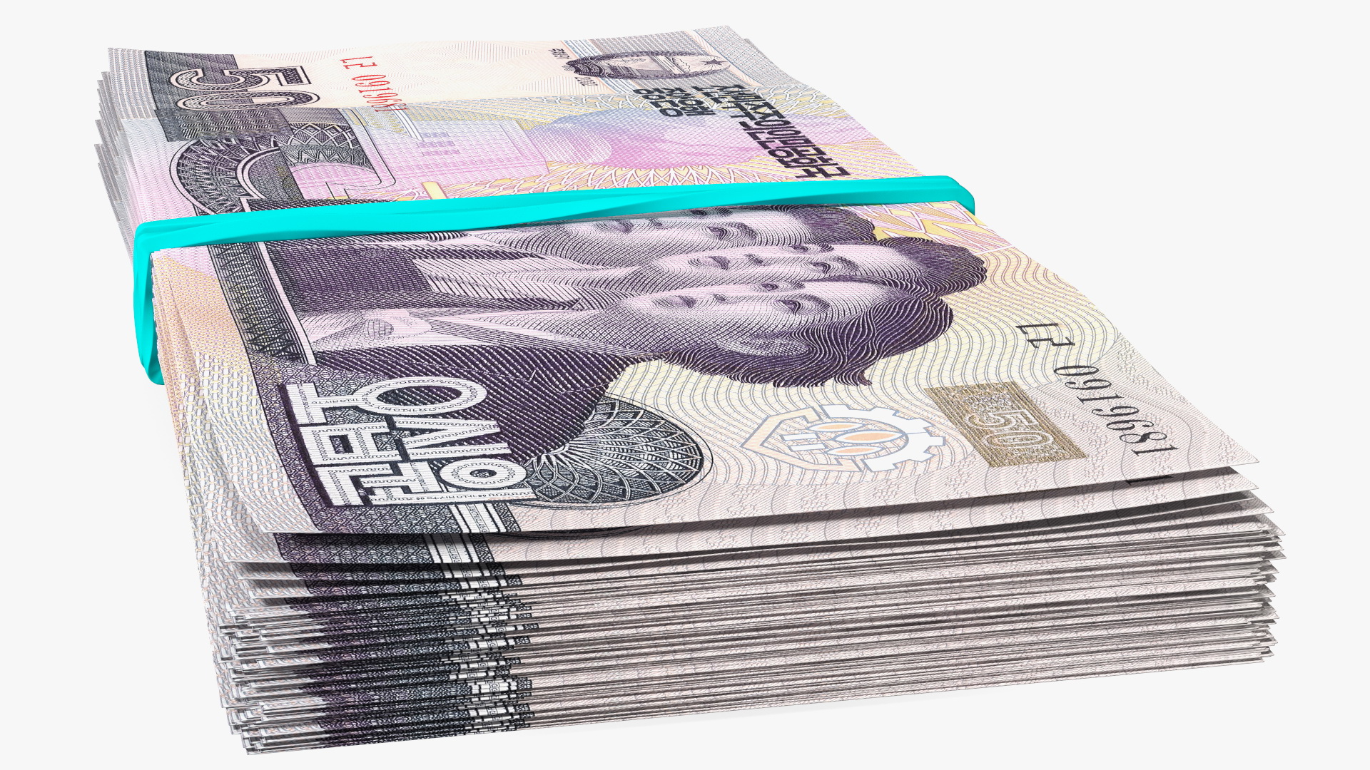 Rubber Band Stack of North Korea 50 Won 3D model